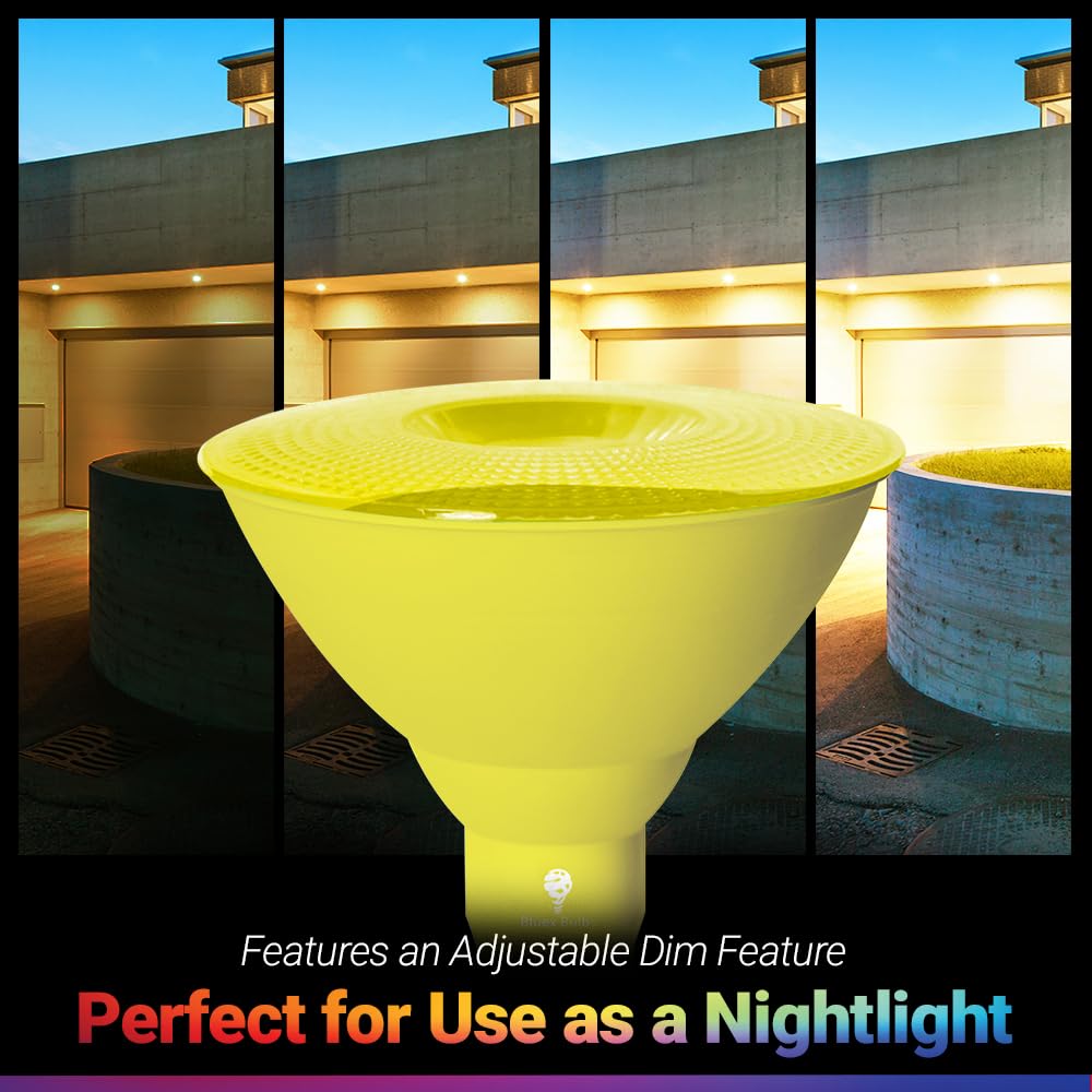 Bluex Bulbs 2 Pack Led Par38 Flood Yellow Light Bulb - 18W (120Watt Equivalent) - Dimmable - E26 Base Led Lights, Party Decorati