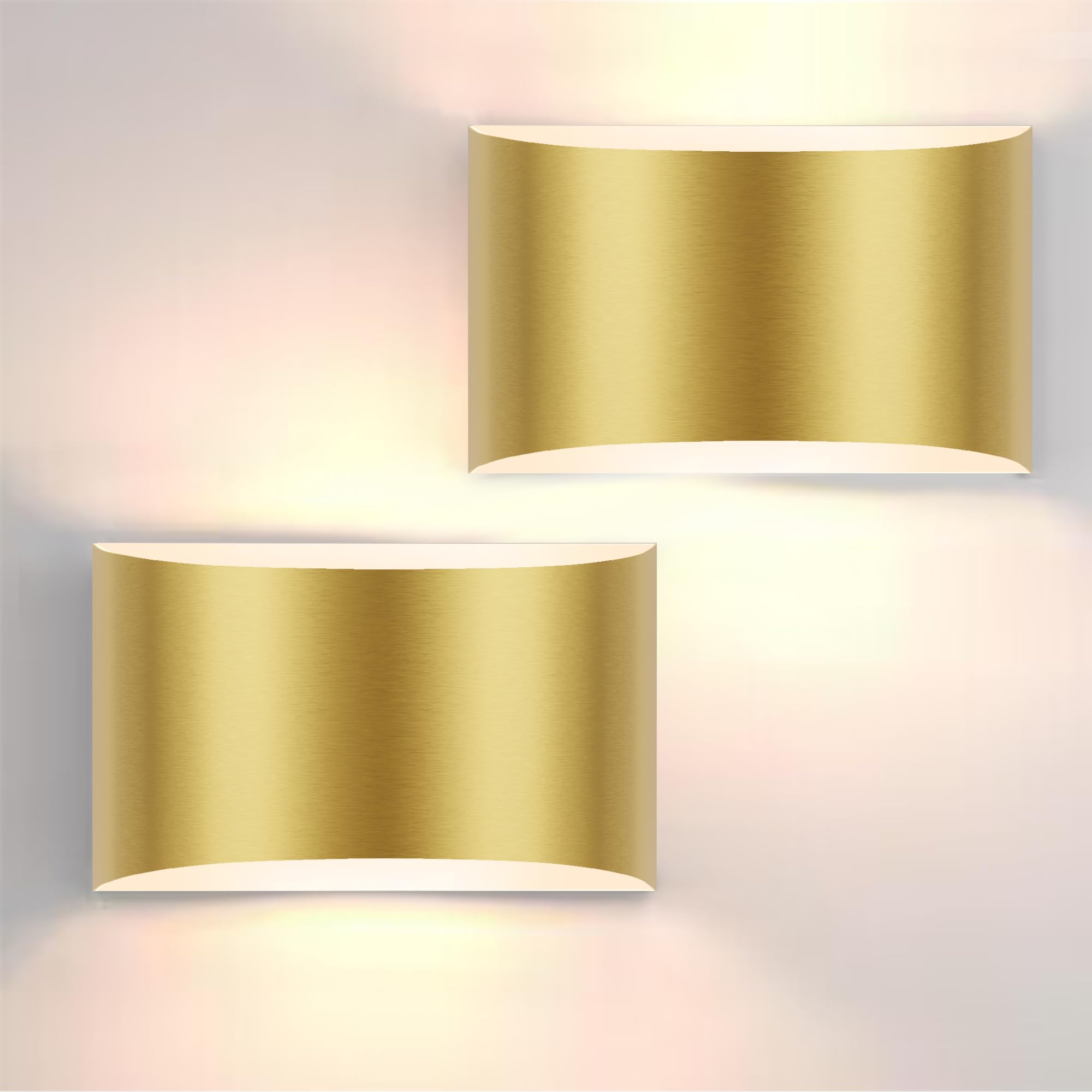 FOLKSMATE Modern LED Wall Sconces Set of 2, 3000K Warm White, Gold, 7.68 inch, Hardwired Metal Light for Indoor Use