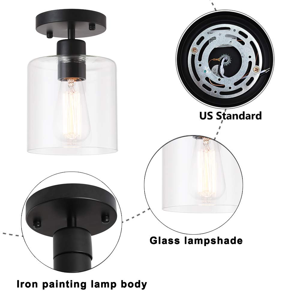 Klss 2 Pack Black Modern Semi Flush Mount Ceiling Light,Rustic Ceiling Light Fixture For Closet Hallway Entryway,Hallway Ceiing