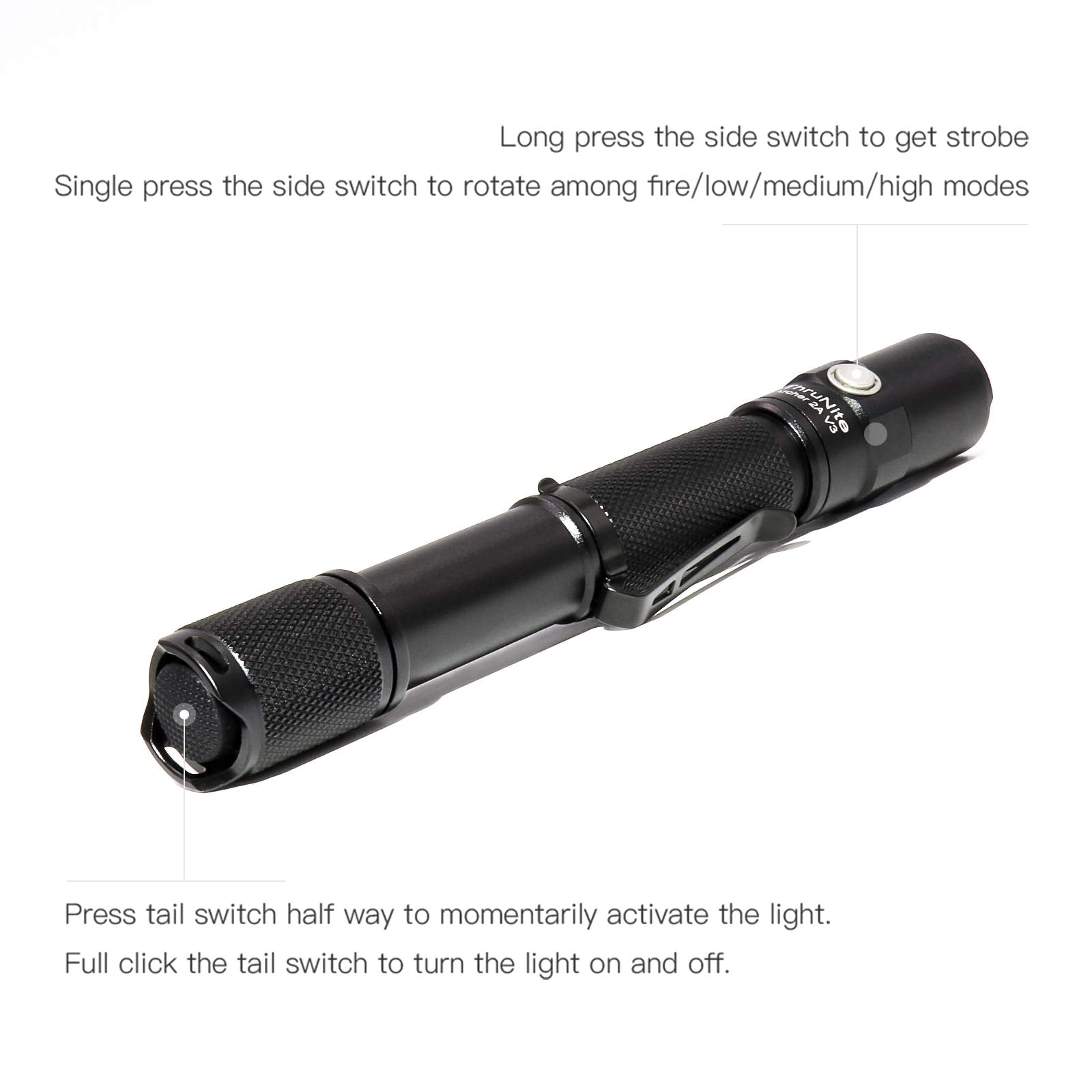 ThruNite Archer 2A V3 LED Flashlight, 500 Lumens, IPX8 Water-Resistant, Mini AA Size, Black Cool White, Aluminum, Dual Switch