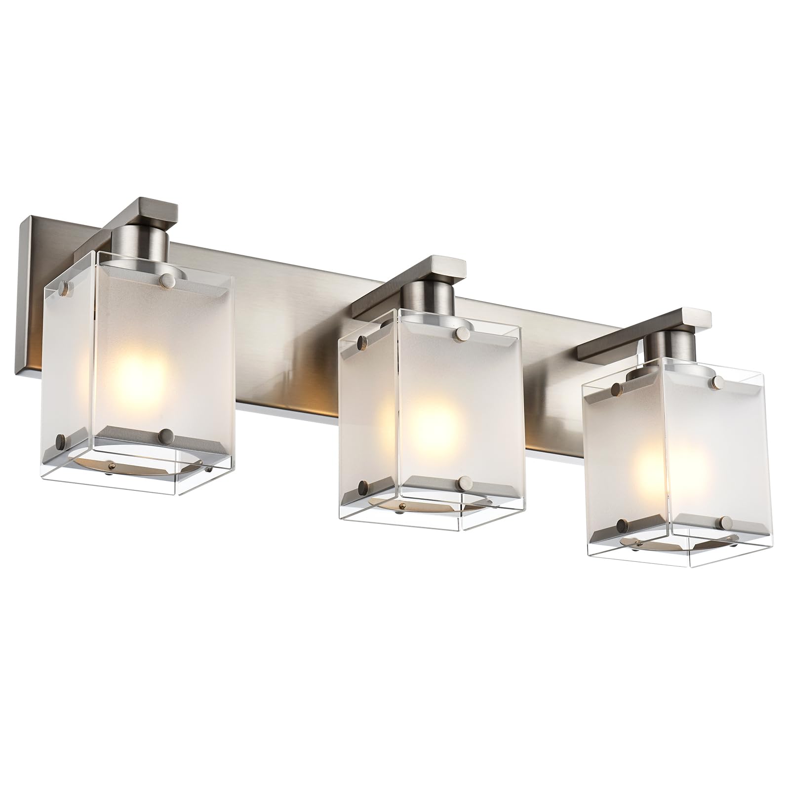 Winshen Modern 3-Lights Brushed Nickel Vanity Lights  Bathroom Light Fixture Over Mirror Wall Lighting Sconces With Frosted Glass Shades  E26 Bulb Base