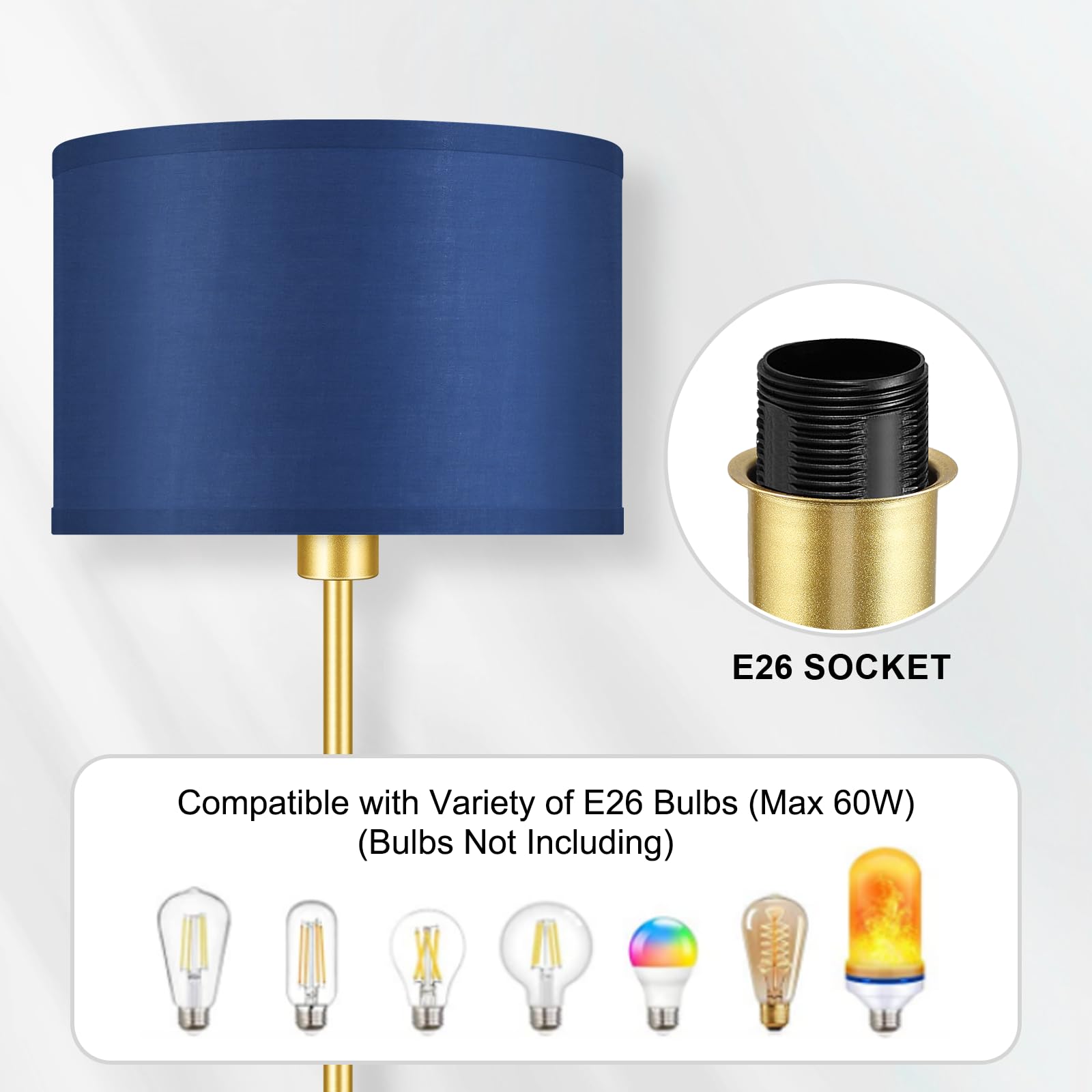 BoostArea 58" Floor Lamp - Modern Gold & Blue Standing Lamp with Foot Pedal Switch, Metal Shade for Living Room/Bedroom, Model B1135