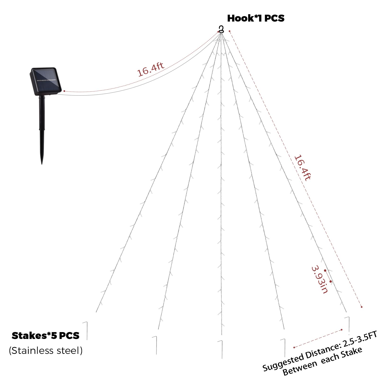 Large Size 16.5Ft Solar String Lights Outdoor, 8 Modes Solar Christmas Tree Lights, Outdoor Solar Christmas Lights Decortions For Eaves, Tree, Patio,Warm White