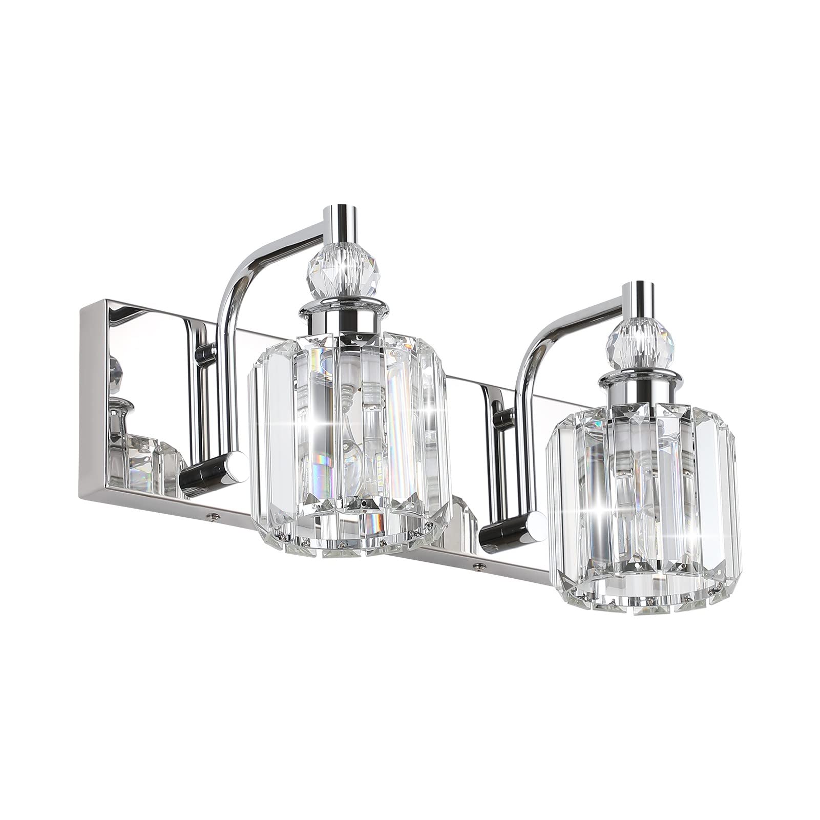 Ralbay Crystal Vanity Light - Modern Chrome 2-Light Bathroom Fixture, 15 Stainless Steel, Model 8605