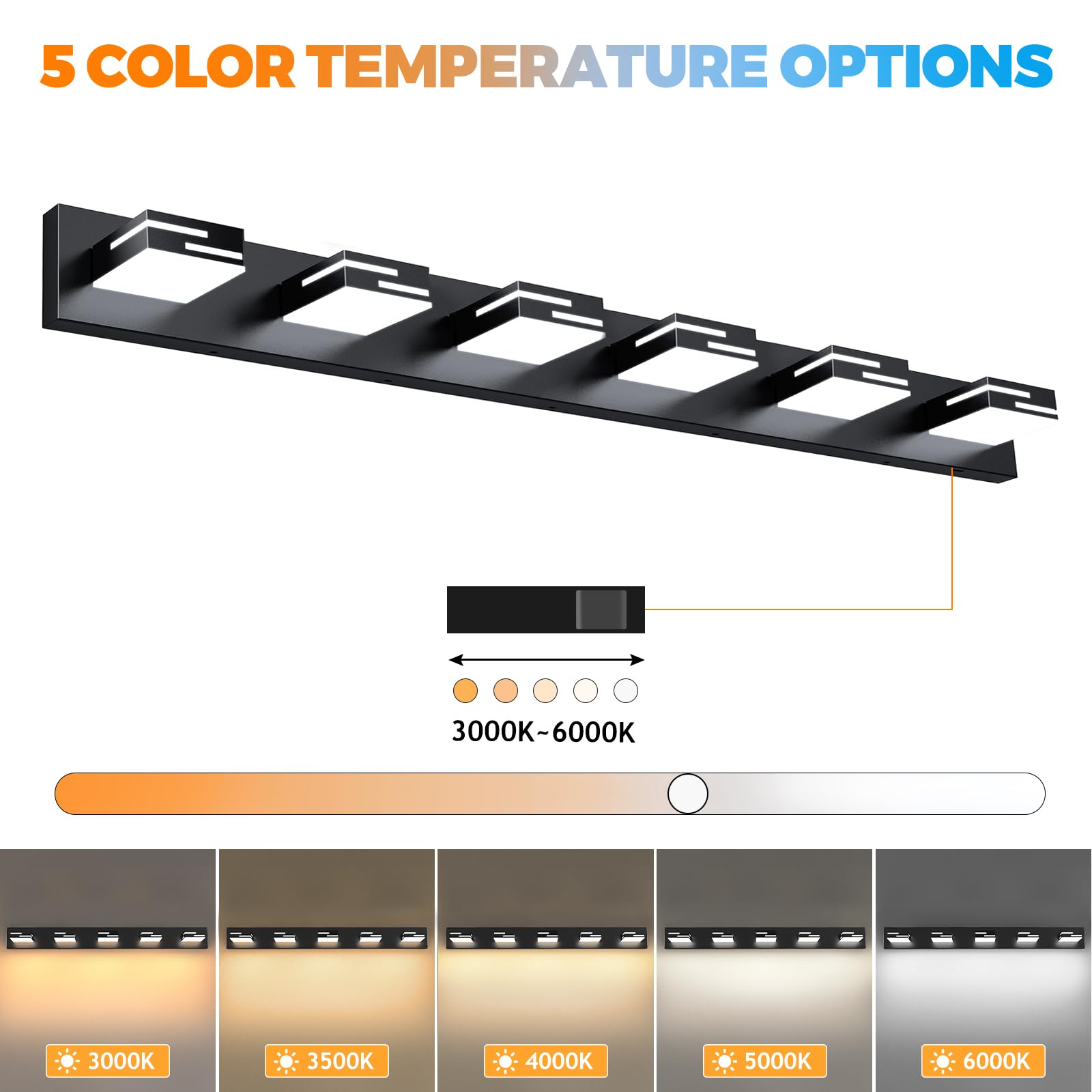 Izorro Modern Led Bathroom Vanity Light Fixtures (6-Light 5Cct Dimmable)  Matte Black Vanity Lights For Bathroom Lighting Fixtures Over Mirror With Rotatable