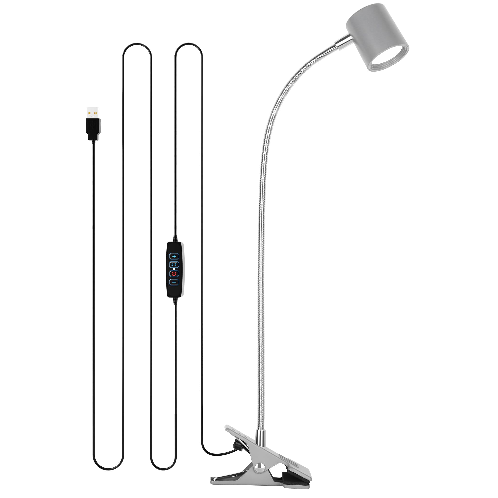 Dott Arts Desk Lamp,USB Clip On Light with 3 Color Modes,LED 10 Levels Brightness Reading Lamp, 360?Gooseneck Book Light,Eye-Car