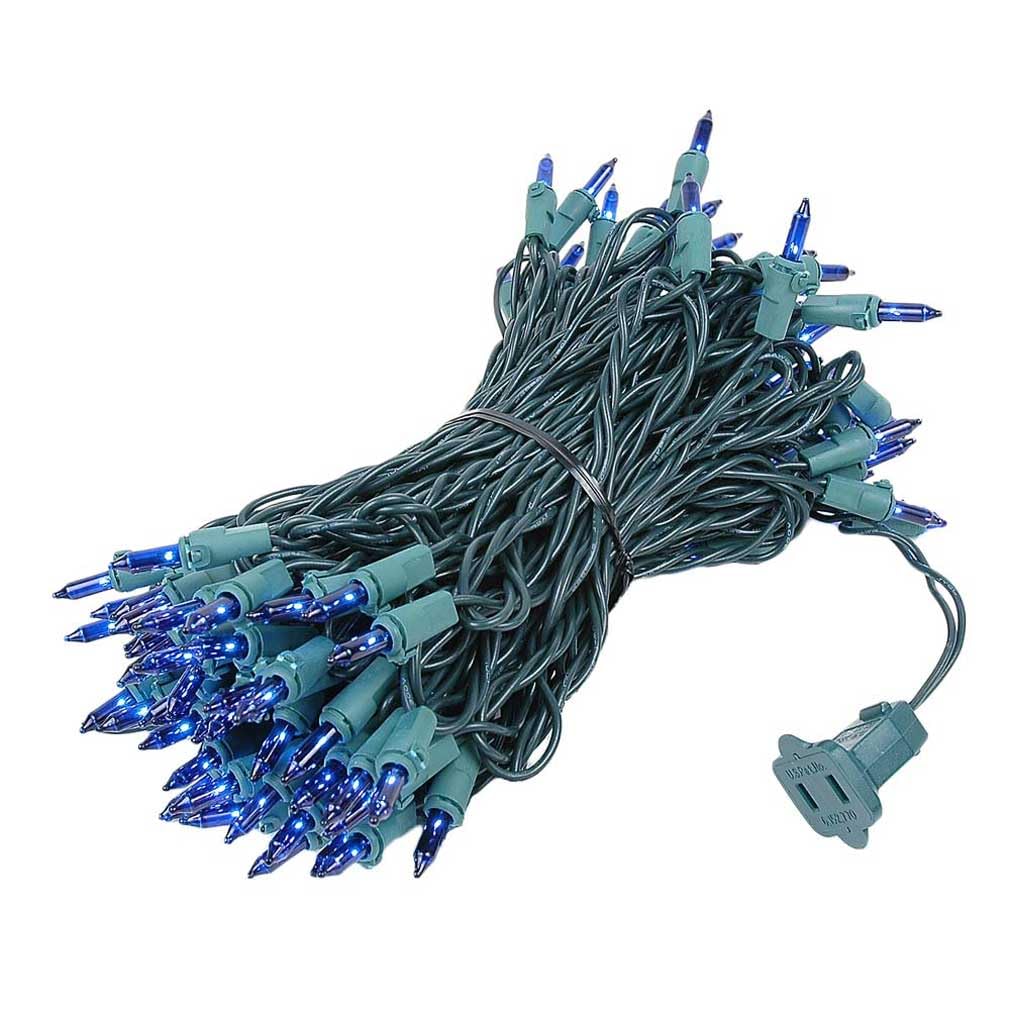 Novelty Lights 50 Feet 100 Bulbs Traditional Incandescent Mini Lights, Blue on Green Wire with 6 Spacing, Commercial Grade and U
