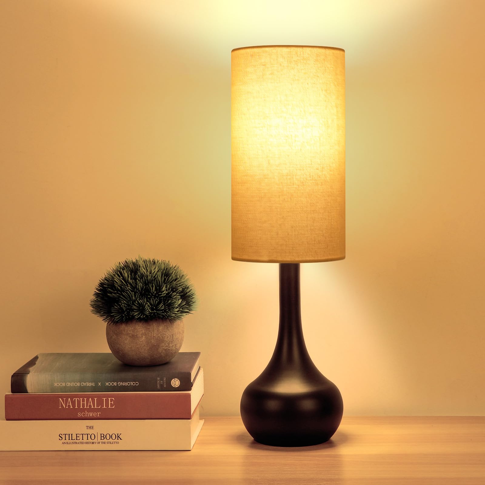 LEDIKON Touch Table Lamp for Nightstand, 3-Way Dimmable, Space Saving & No Assembly Required, Upgraded Small Droplet Vintage Bla