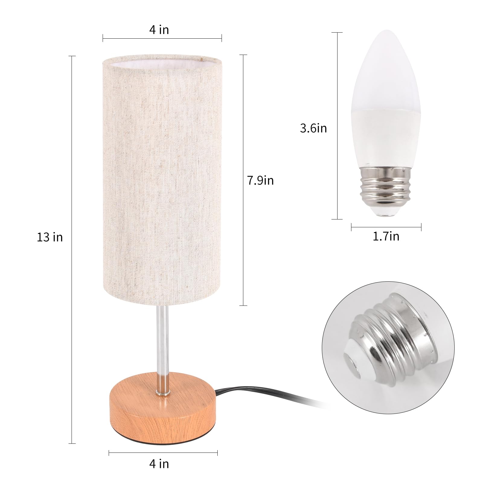 Rislg 2 Pack Small Table Lamps, Bedside Lamps For Nightstand With Wire Switch, Modern Minimalist Desk Lamp With Linen Fabric Sha