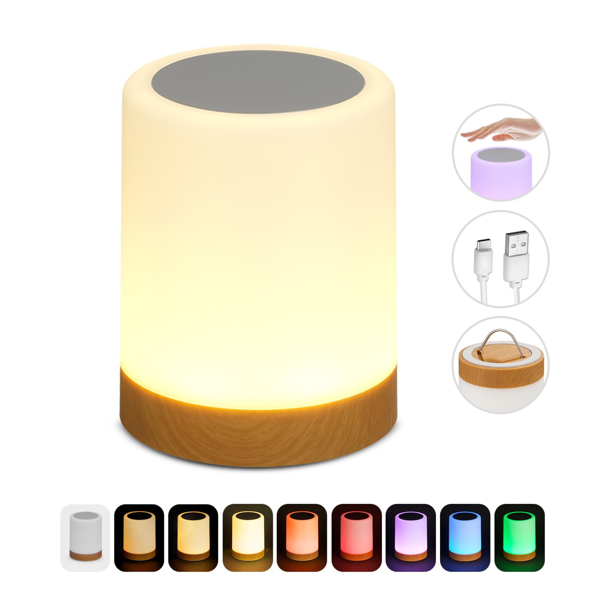 Globe Electric LED Integrated Rechargeable Multicolor Portable Touch Lamp with Included USB Cable