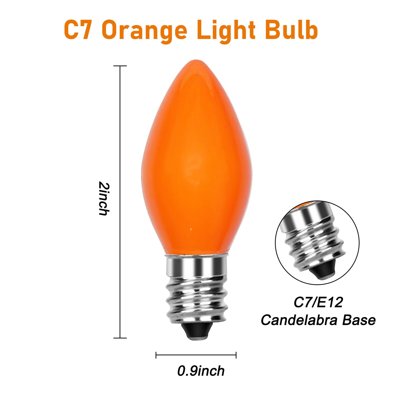Cbebew 25 Pack C7 Christmas Replacement Bulbs, Ceramic Orange Christmas Light Bulbs For Indoor/Outdoor String Lights, E12/C7 Can