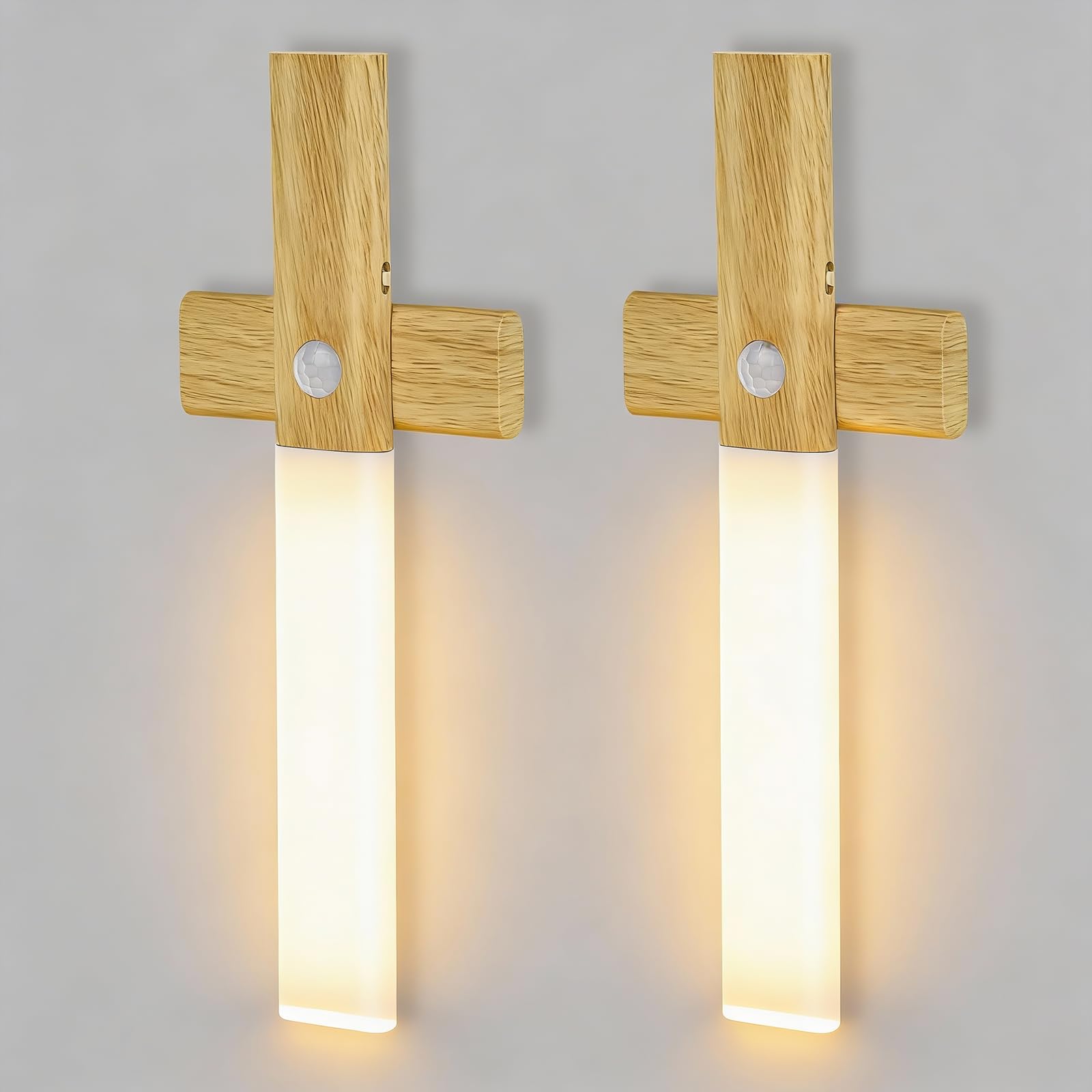 LAVAED Motion Sensor Lights Indoor LED Rechargeable Battery Operated Wall Sconce Magnetic Stairway Night Light Wireless Portable Decor Lighting for Bedroom  Hallway  Picture 3000K Band Base 2Pack