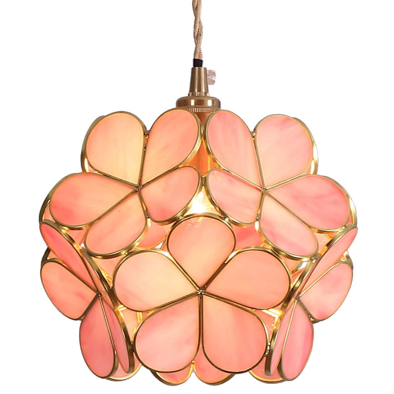 Bieye L10742 Petals Tiffany Style Stained Glass Ceiling Pendant Light with 8-inch Wide Lampshade (Pink, 8 Cherry Blossom)