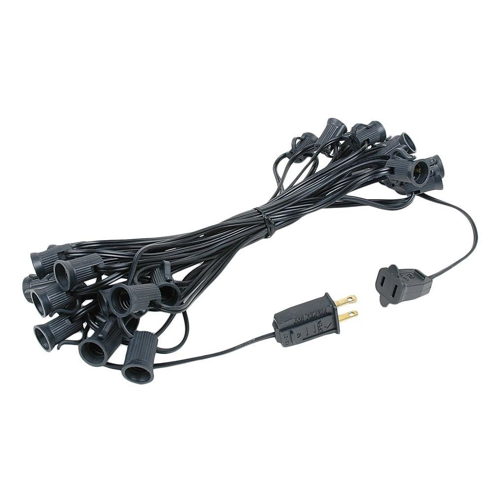 Novelty Lights C7 Outdoor String Lights - 25 Foot, Black Wire, 12in Spacing, Candelabra Base, Model BLACK-C7-25-12
