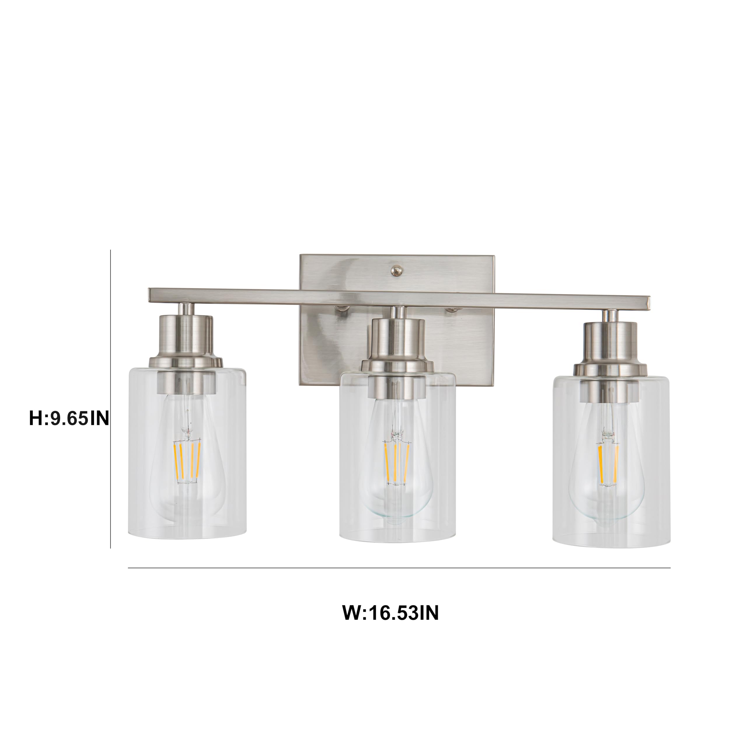 EMONG 3-Light Brushed Nickel Bathroom Vanity Light Fixture with Clear Glass Shades, AM-70050-3-SN, Ideal for Hallway, Living Room, Kitchen