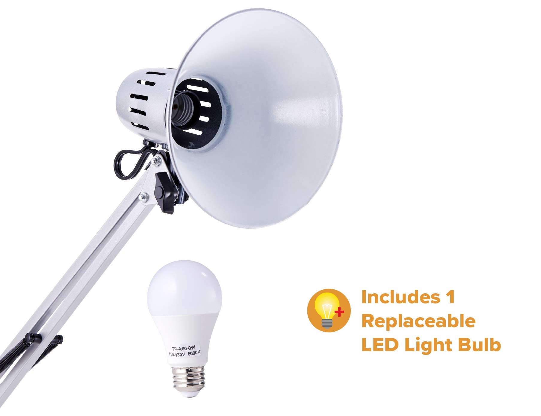 Bostitch Office Vlf100-Slv Swing Arm Desk Lamp With Clamp Mount, 36" Reach With Multi-Joint Adjustment, Includes Replaceable Led Bulb (Vlf), Silver