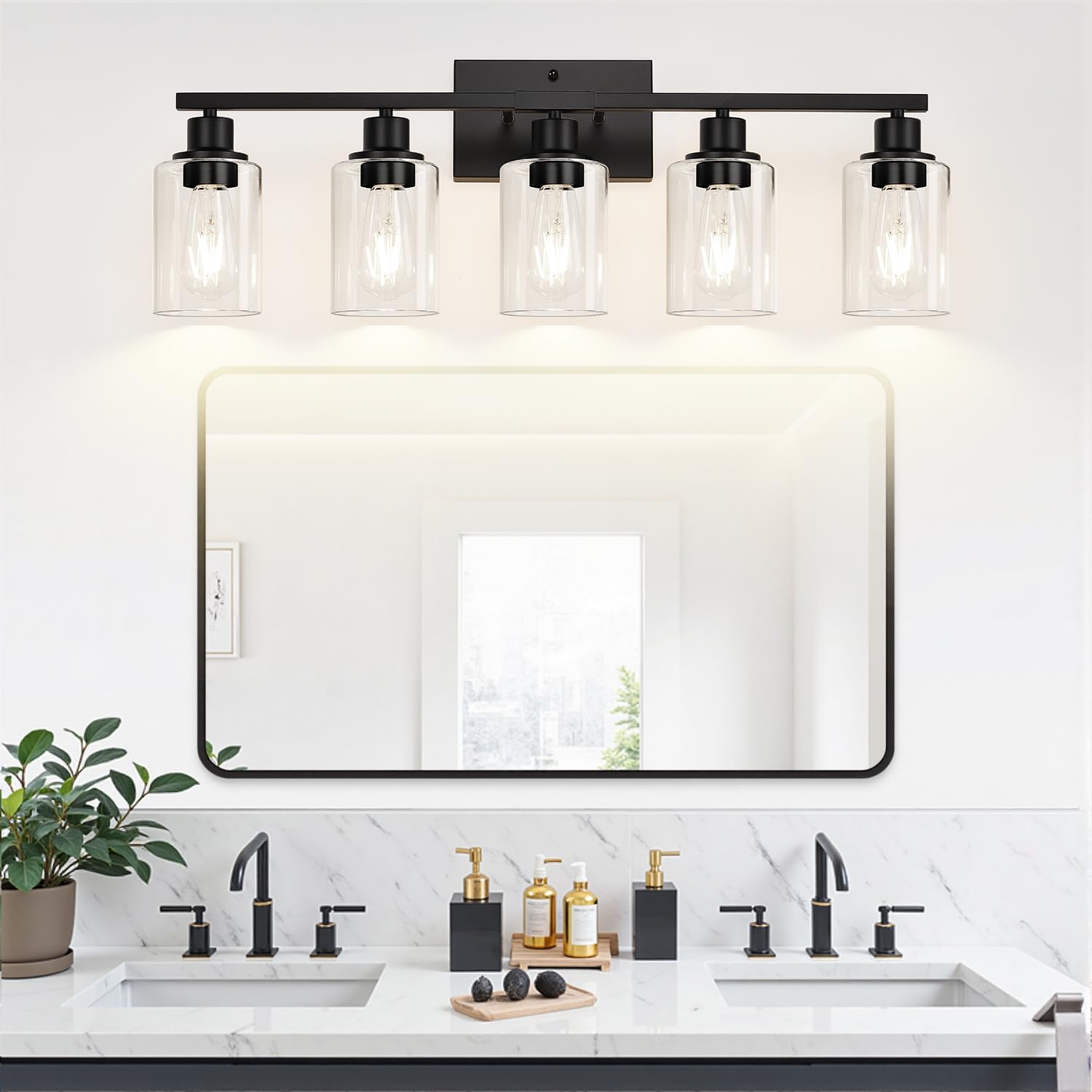 5-Light Bathroom Light Fixtures  Matte Black Modern Vanity Lights With Clear Glass Shades  Bathroom Vanity Light For Mirror Living Room Cabinet Bedroom Porch