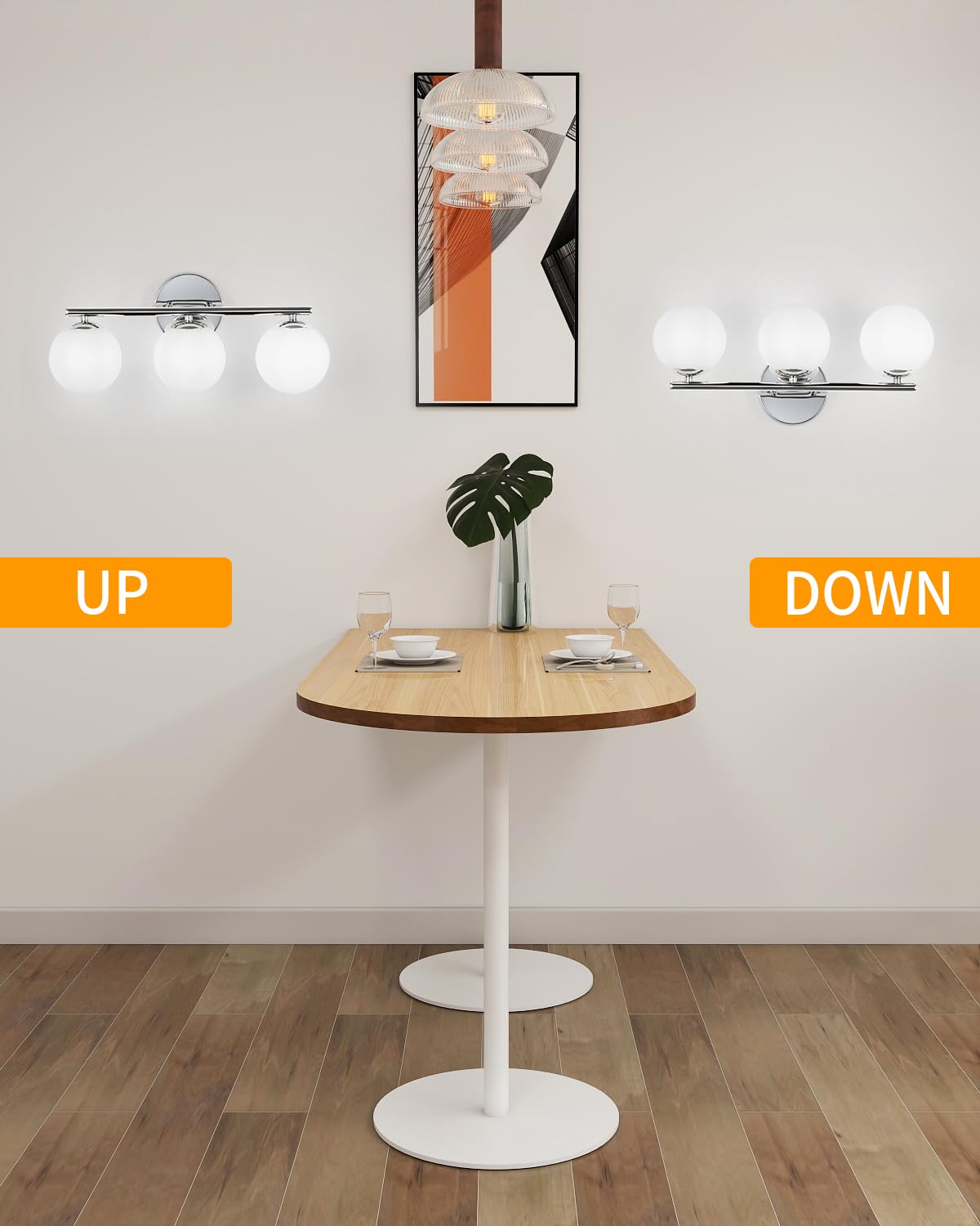 foucasal Chrome Globe Bathroom Light Fixtures, 3-Light Vanity Sconce, 11.81" Metal & Plastic Shades, Model ULYQBD47-3D