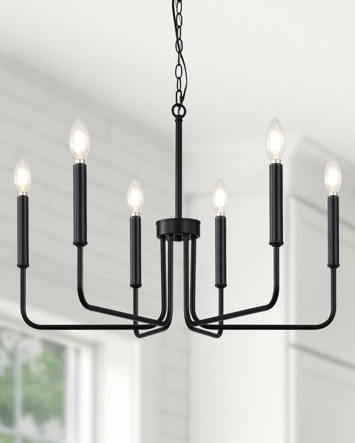 Yunnix 6 Light Matte Black Farmhouse Chandelier with Chain for Dining Room Lighting Fixtures, Rustic Industrial Iron Chandeliers