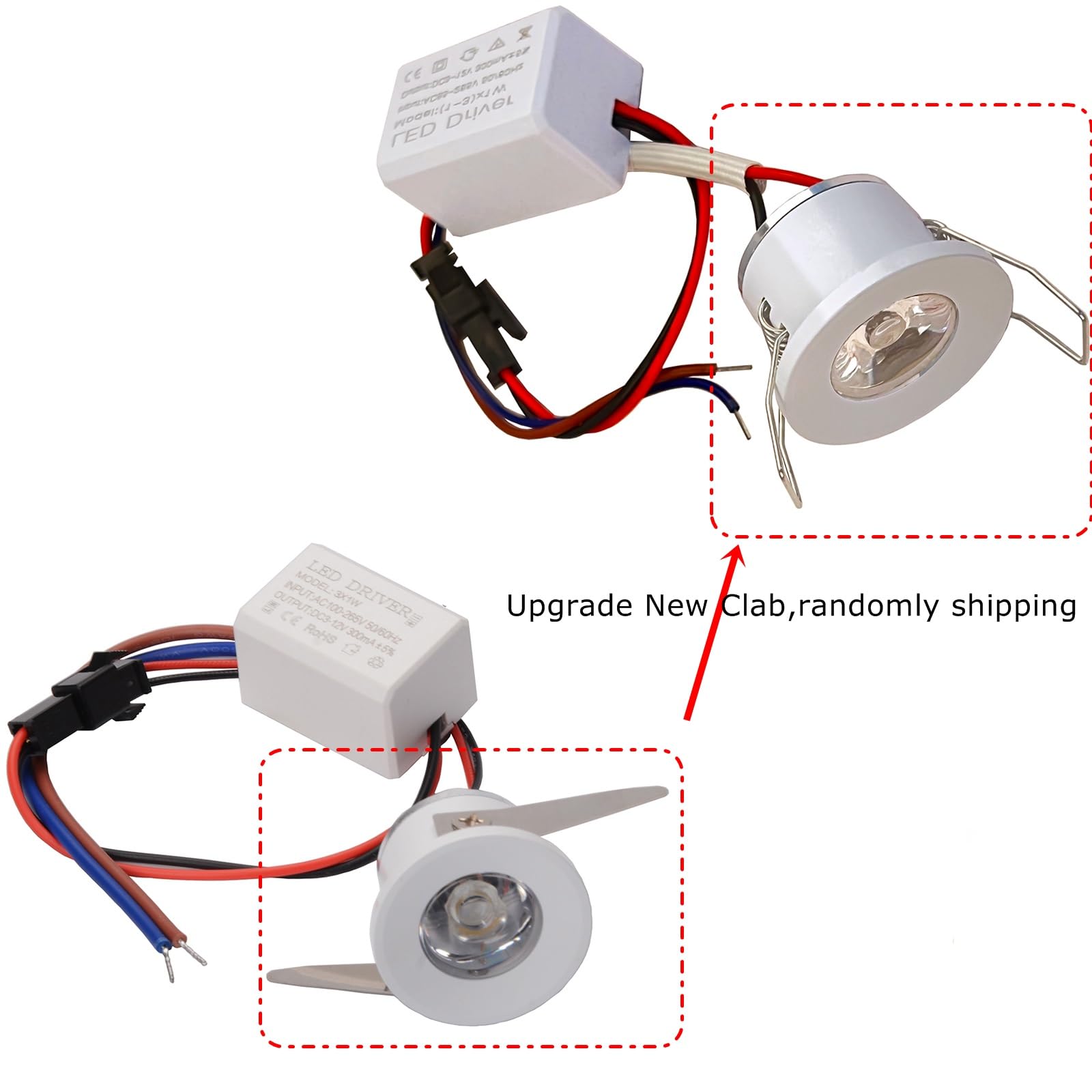 Scpopfer 2Pack 1W Mini Spotlights Indoor Recessed Ceiling Showcase Display Under-Cabinet Lights Fixture With Ac 110V/220V To Dc 3-12V Led Driver Power Supply 3000K Warm-White Lighting White-Shell