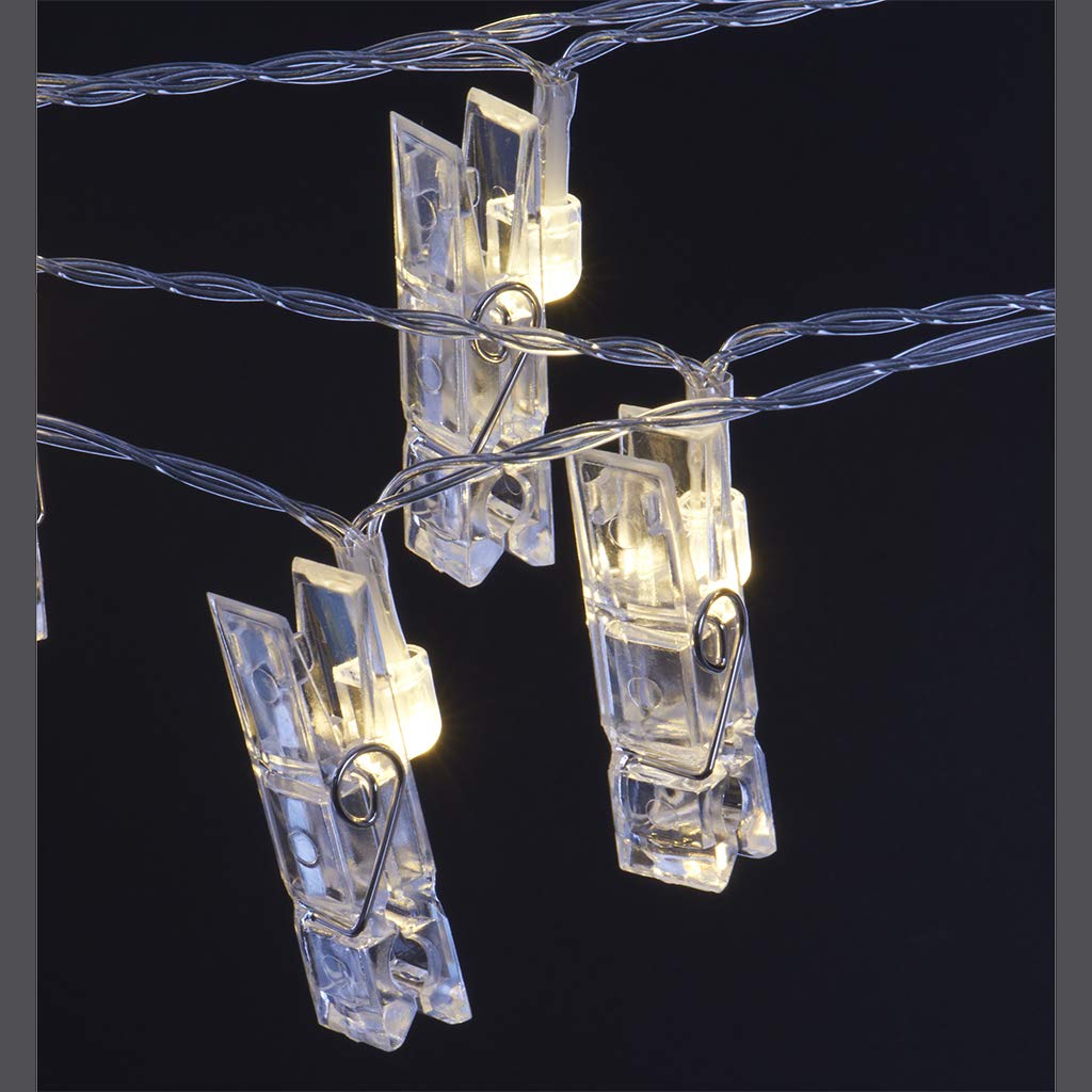 Sterno Home LED Battery-Operated Clip String Lights, 10.5 Feet, Warm White, Model GL42589, Plastic