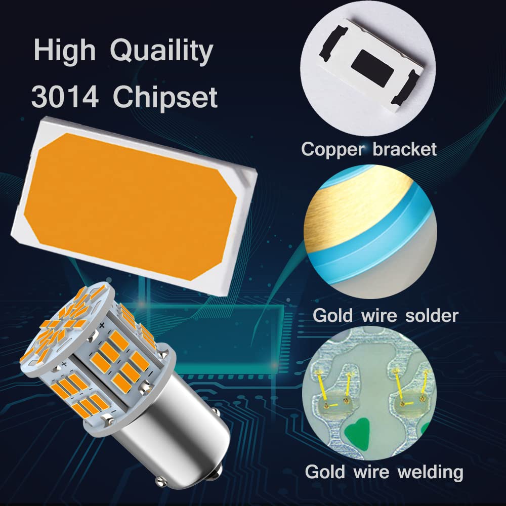 Melphan-Auto 1156 Bulb, Amber LED 54SMD, 12V-24V, Reverse Light, 2pcs for Truck Car Tail Parking, Camper Trailer RV