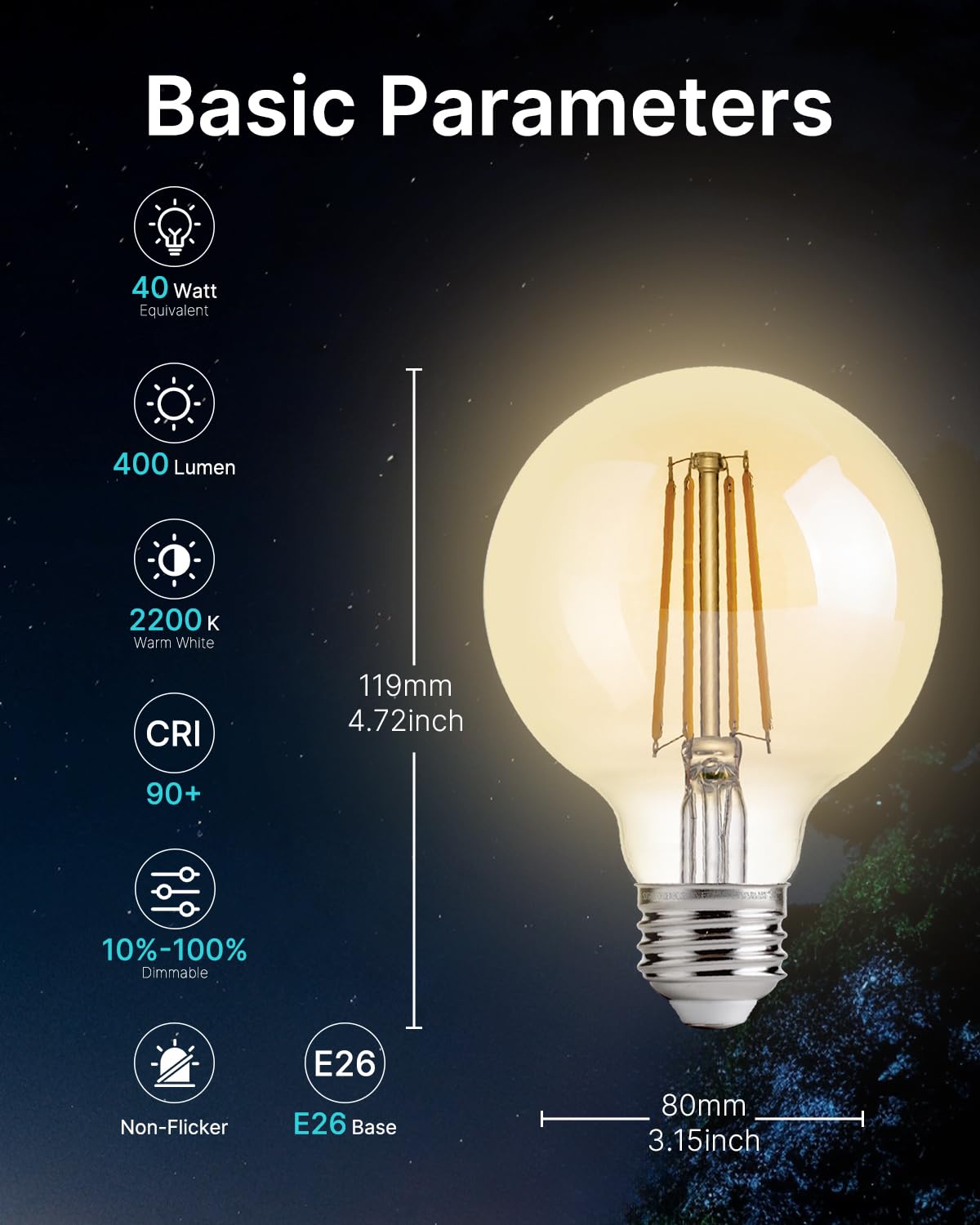 Flsnt 4 Pack G25 Led Globe Edison Bulbs For Bedroom And Living Room, 2200K Warm White, Cri90+ Dimmable, 40W Equivalent, 400Lm, E