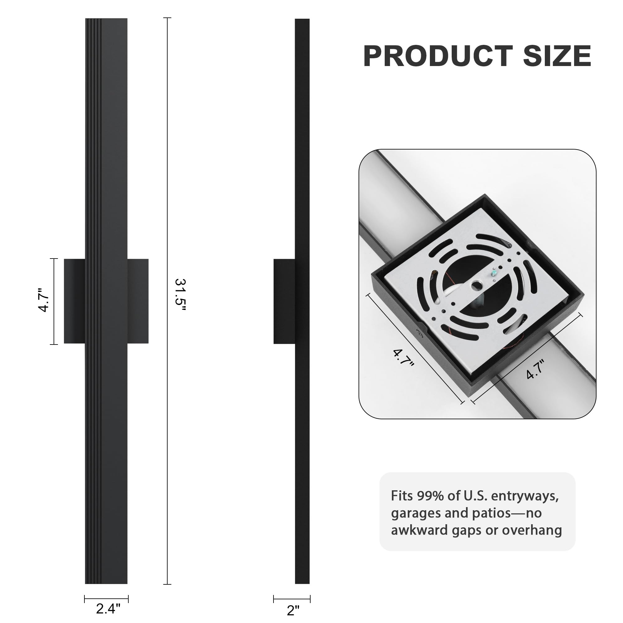 Lamqee 31.5 In Aluminum Long Outdoor Wall Light  3000K 2000Lm Integrated Led Waterproof Ip65  Linear Modern Exterior Lighting Fixtures Wall Mount Outside Sconce For House Porch Patio Garage Front Door