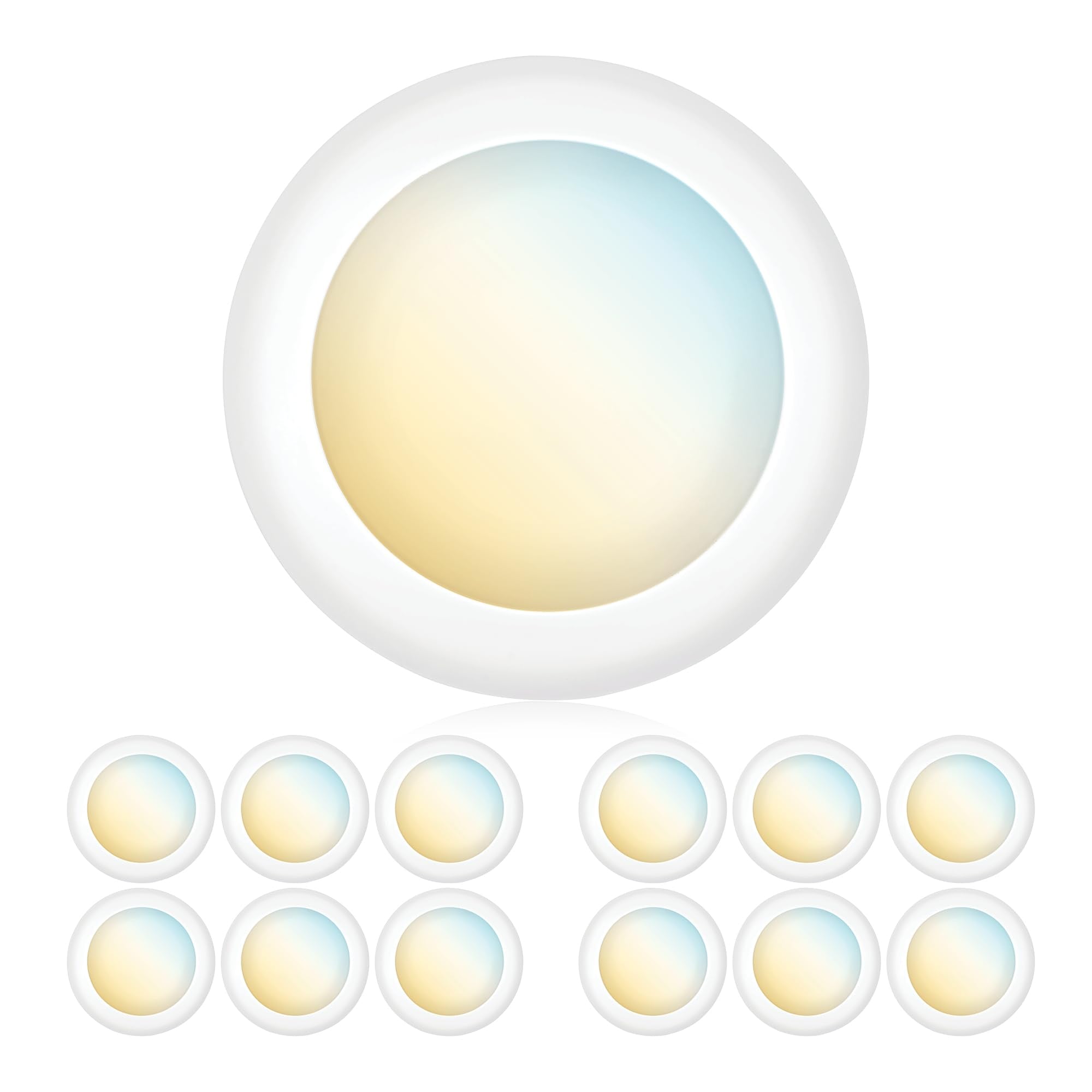 PARMIDA (12 Pack) 5/6 Inch Dimmable 3CCT LED Disk Lights, 15W Surface Mount Recessed Ceiling Lighting, 3 Color Selectable 3000K/