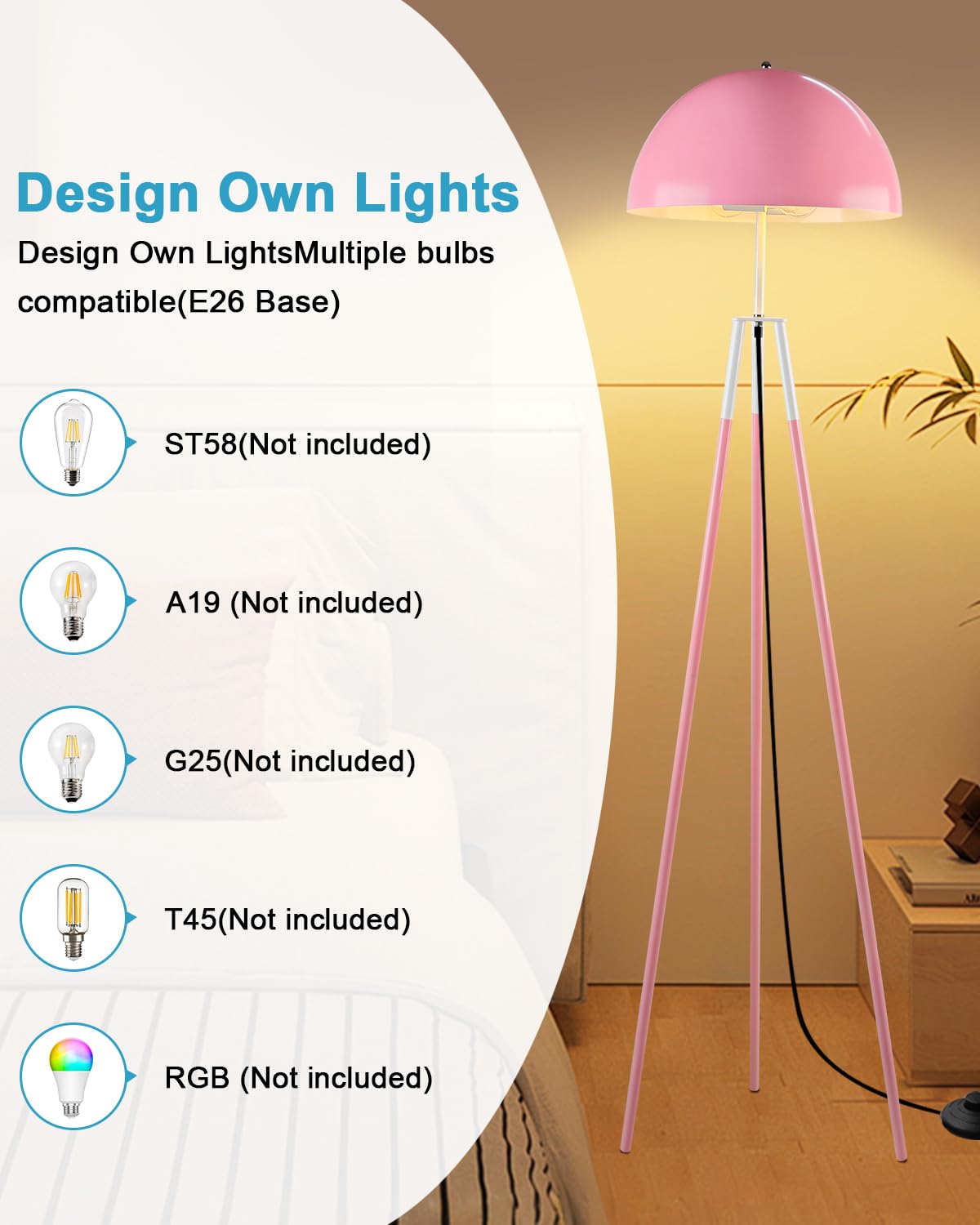 Lightdot 67IN LED Tripod Floor Lamp, Mid Century Standing Lamps, Industrial Floor Lamp for Living Room, Bedroom, Study Room and
