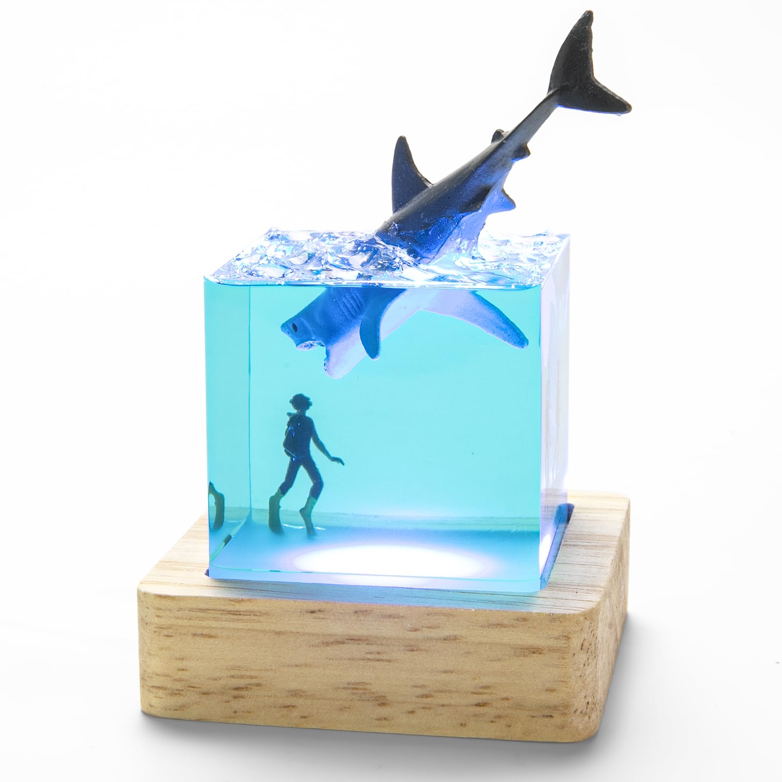 DAVID ROCCO Deep Sea Diving Night Light Shark & Diver Table Lamp, Unique Handmade USB Stand, Diverse Colors, Model SGT-RNL