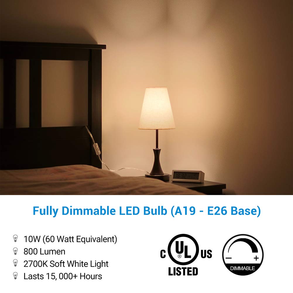Dewenwils 8-Pack Dimmable Led A19 Light Bulb, Soft White Light With Warm Glow, 800 Lumen, 2700K, 10W (60 Watt Equivalent), E26 M