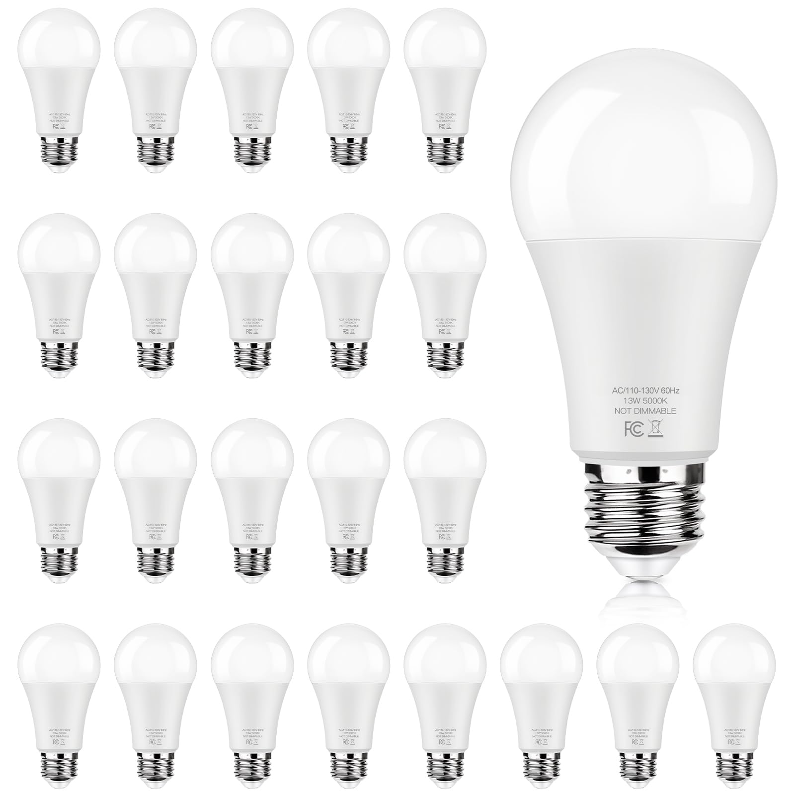 LED Light Bulbs 100 Watt Equivalent 1500 lumens, A19 5000K Daylight White Non-Dimmable, Super Bright No Flicker E26 Standard Base, 13W Lightbulb for Bedroom, Living Room, Office Lighting, 24 Packs