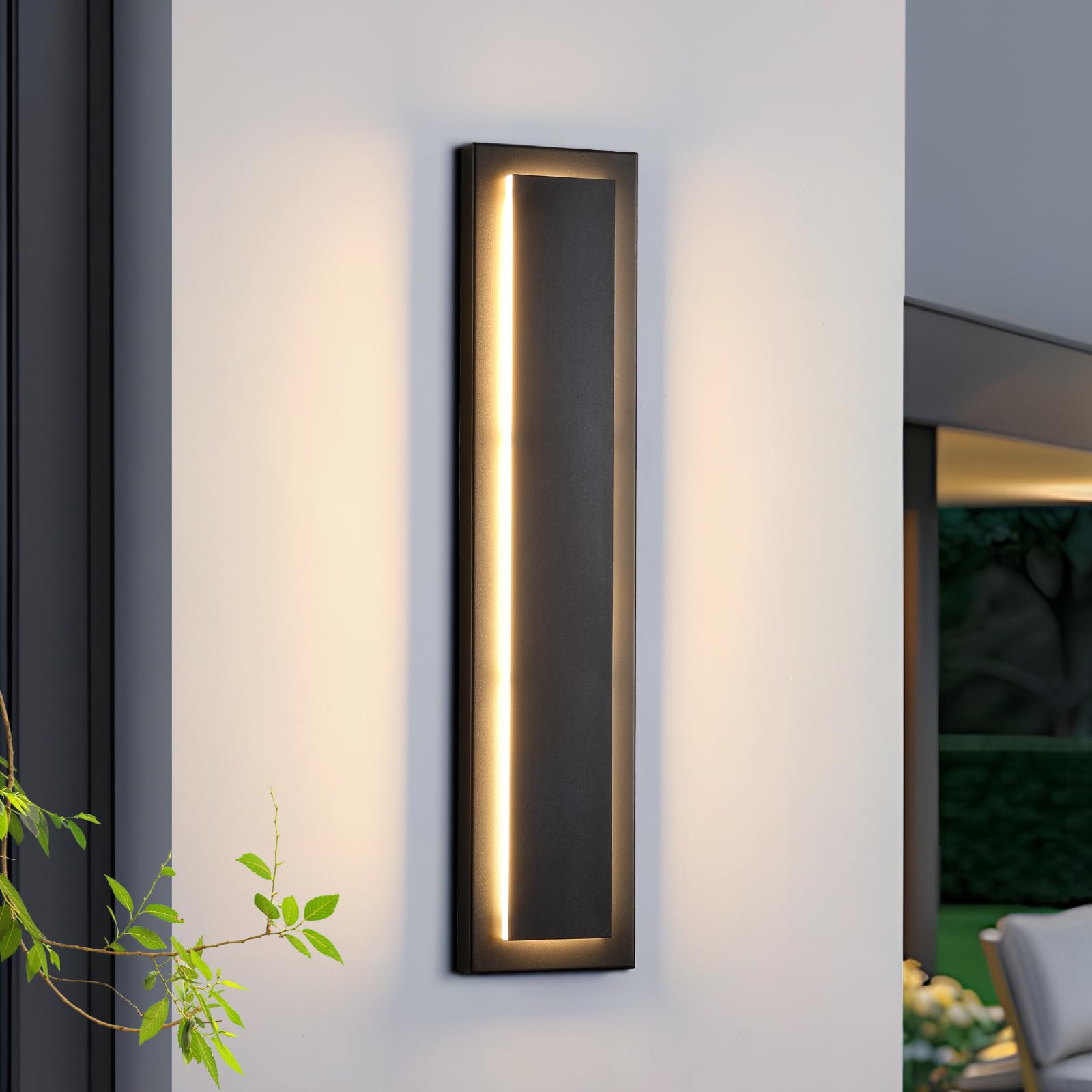 tewei 23.6 Inch Modern Outdoor Wall Sconce, Long Black LED Exterior Lighting Fixtures, Modern Large Outdoor Front Porch Lights O