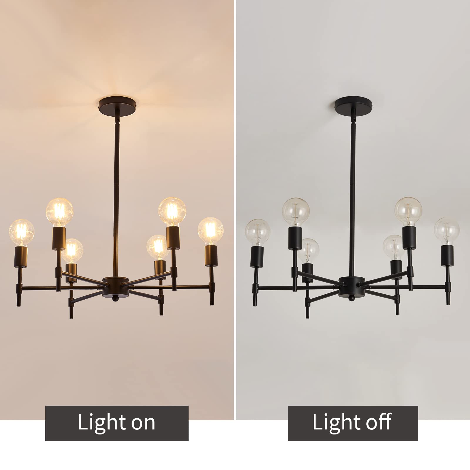 ASGYISA Black Metal 6-Ceiling Light Sputnik Chandelier, 24.3inch Semi Flush Mount Fixture for Bedroom, Kitchen, Dining Room, Model L-2005