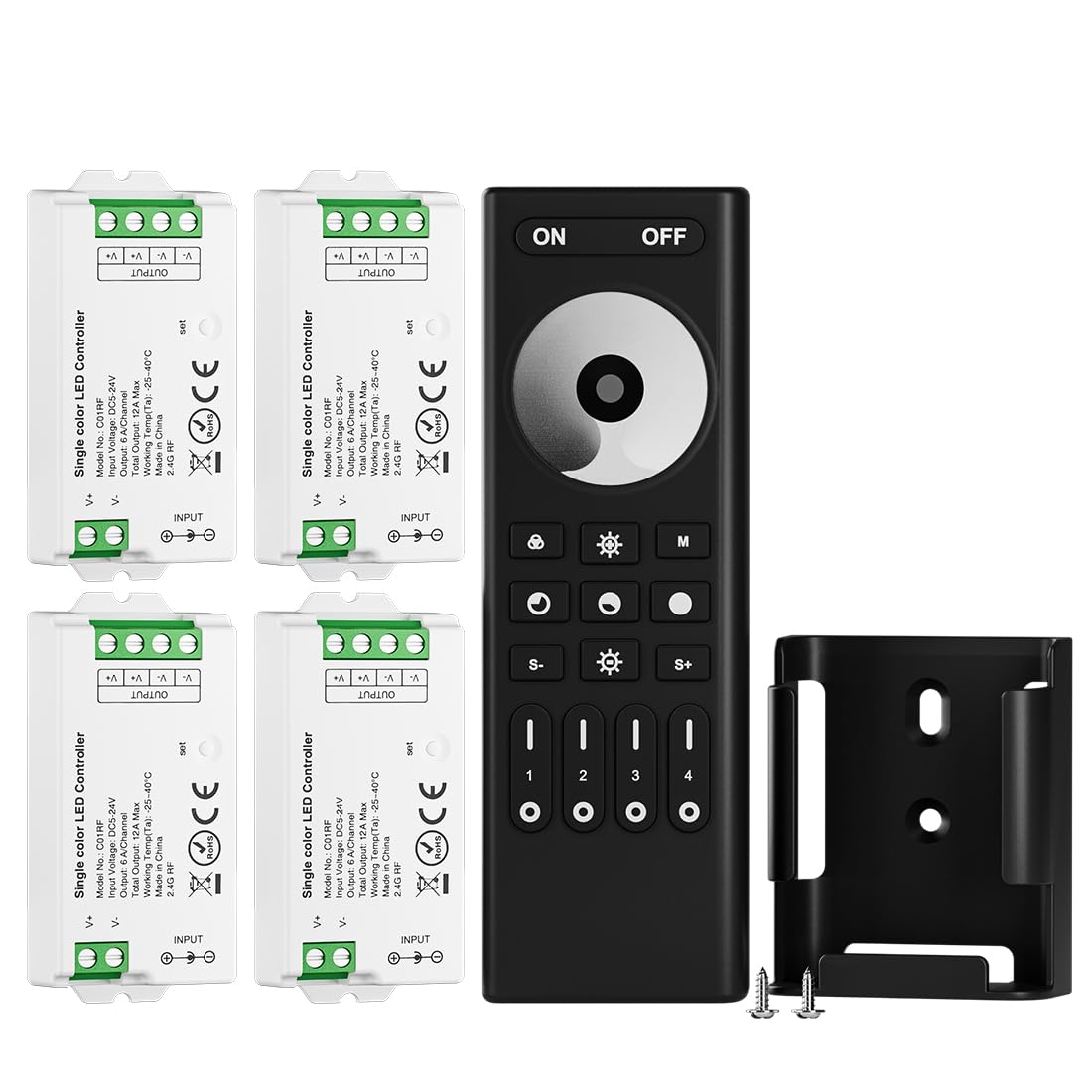 BTF-LIGHTING 5050SMD FCOB COB Dimming RF 2.4GHz Wireless Remote RC01RFB &4PCS C01RF Tuya Controller Kit 4 Zones Group Control PW