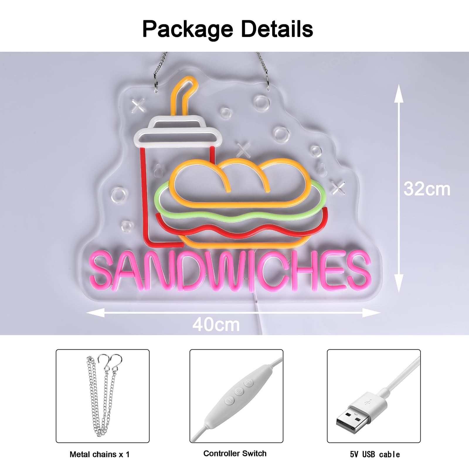 Jomobuty Sandwiches Neon Sign For Wall Decor Led Light Up Sign Business Signage For Home Kitchen Restaurant Fast Food Store Man Cave Party 15.7 X 12.6 Led Art Wall Hanging Decorative Gifts