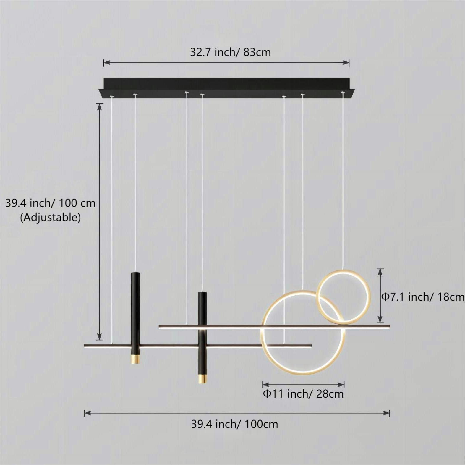 Generic 6 Lights LED Island Light, 39.4in Geometric Pendant, Metal, Remote Control, Dimmable, Black Gold, Model 8656