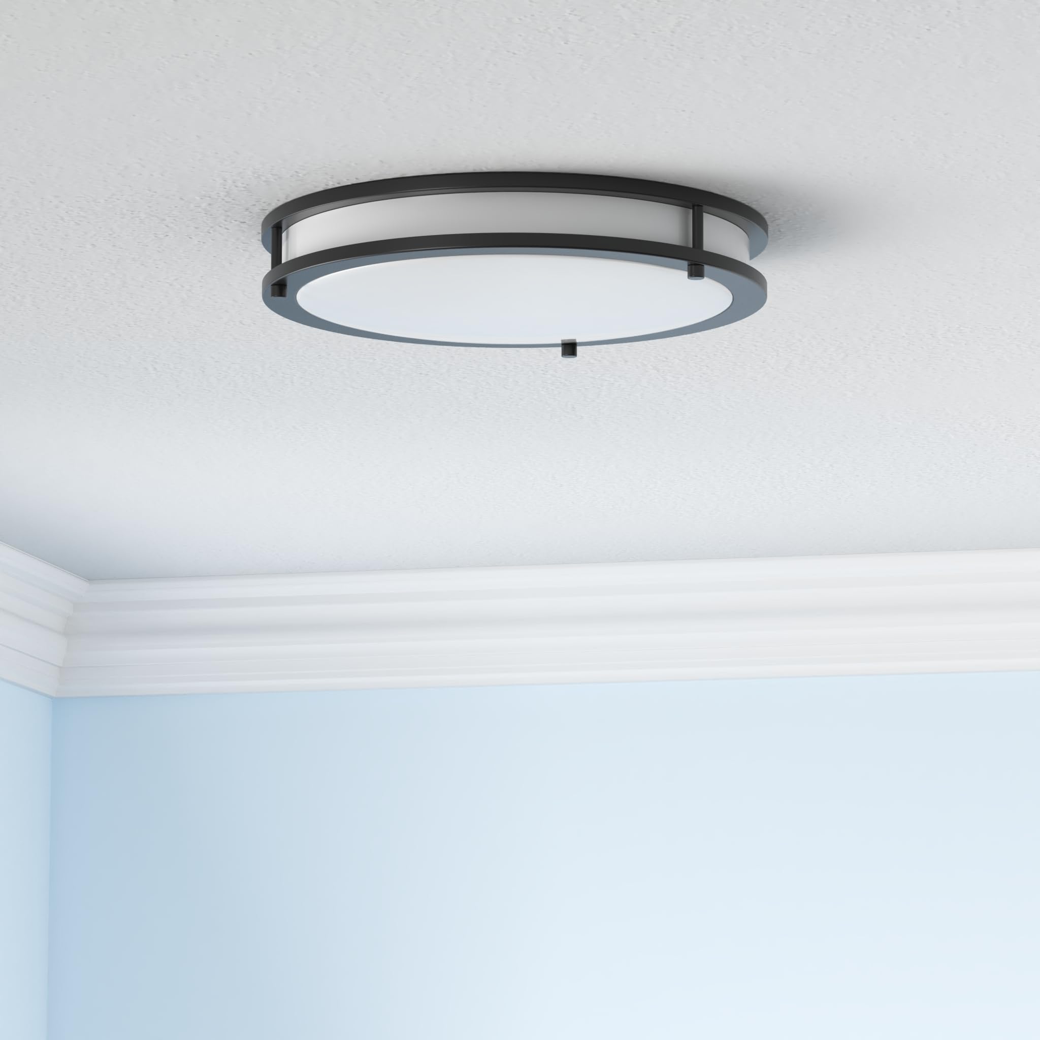 ASD LED Flush Mount Light Fixture, 21W 1700LM, 3000K-5000K, Dimmable, 14 Inch, Black, Model A-LFMDR-