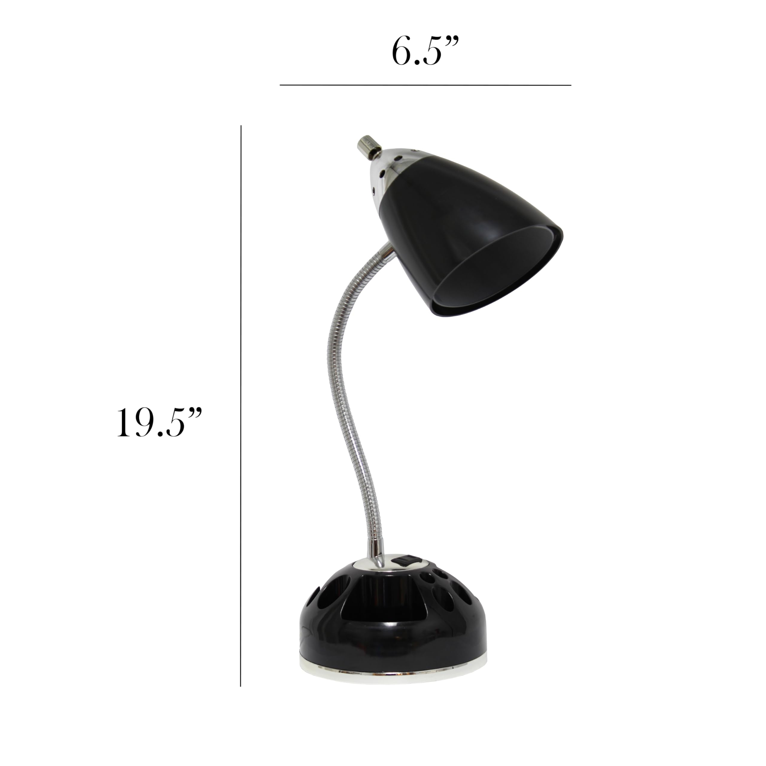 Simple Designs Ld1015-Blk Flossy Organizer Desk Lamp With Charging Outlet And Lazy Susan Base, Black