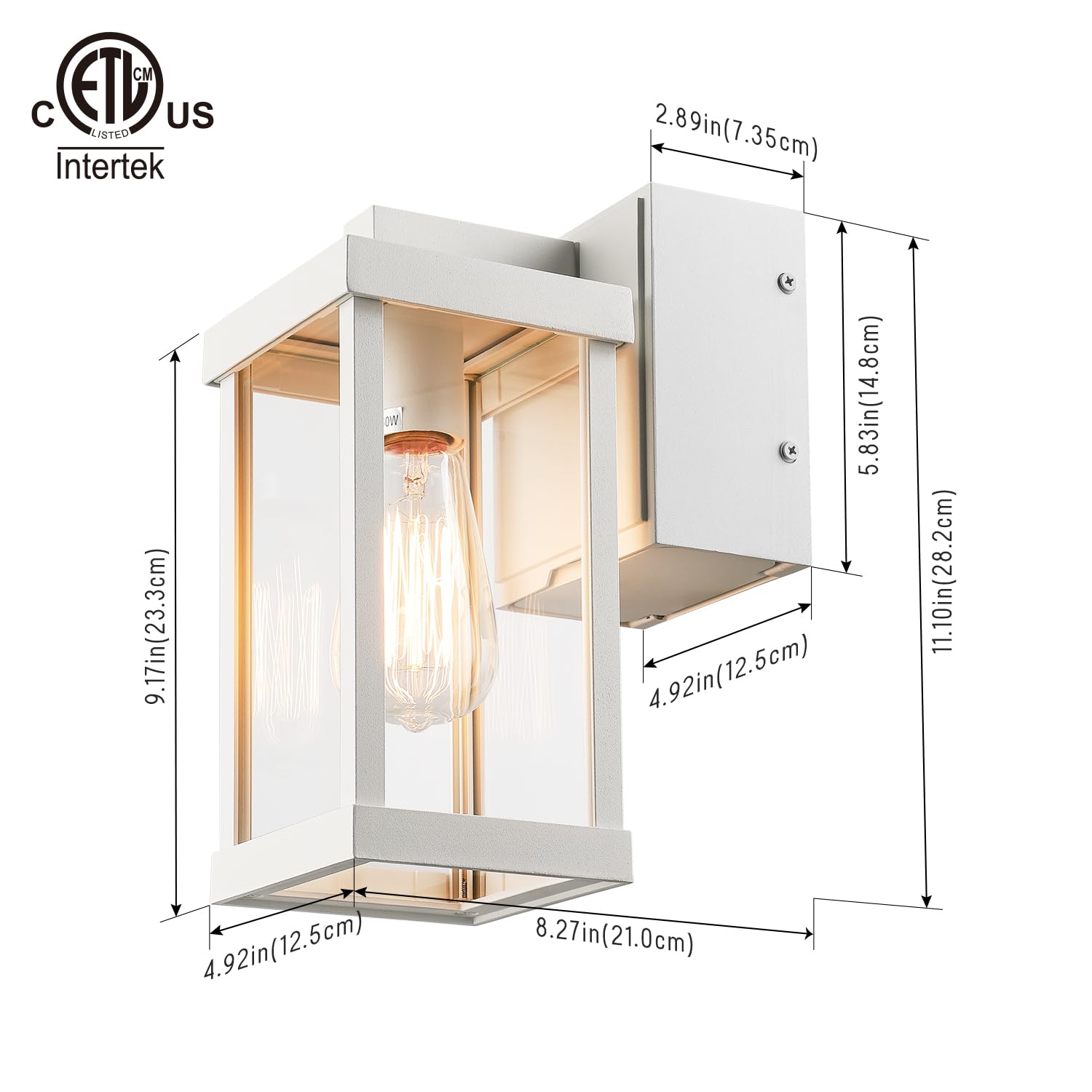 mirrea 11" Classic Outdoor Wall Sconce with GFCI Outlet, Matte White, Rectangular Metal Frame, Waterproof Porch Light