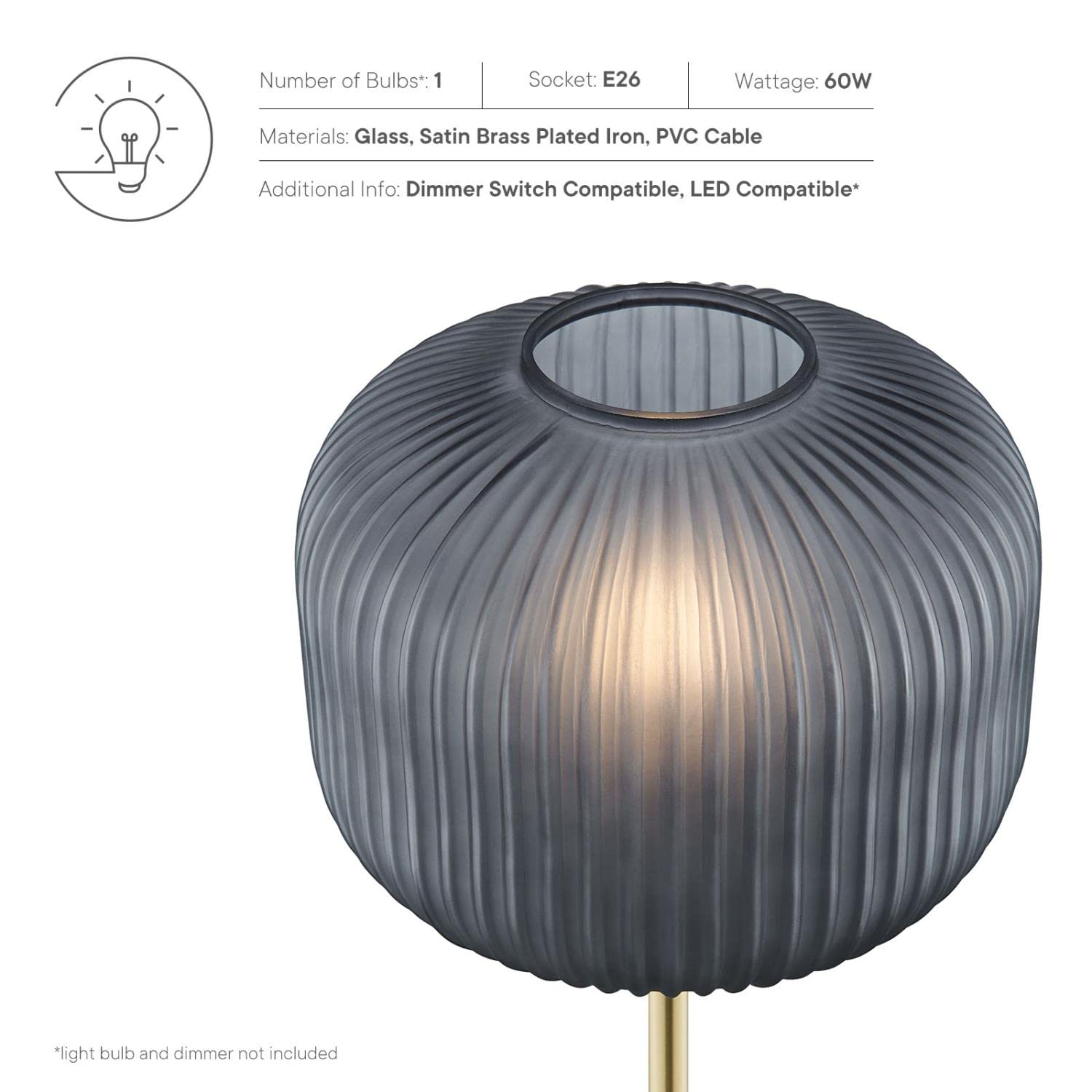 Modway Reprise 1-Light Modern Glass/Metal Floor Lamp in Black/Satin Brass