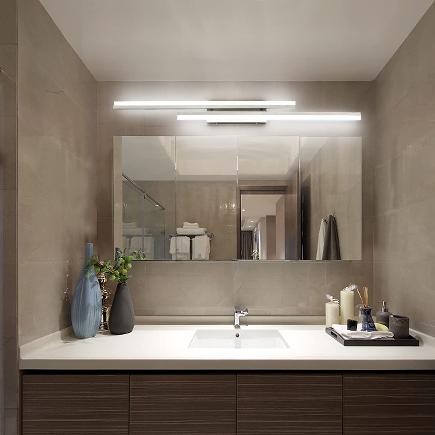 PRESDE 48inch Modern LED Bathroom Vanity Light Fixture Over Mirror Brushed Nickel Metal Cold White 6000K Model d7481c30