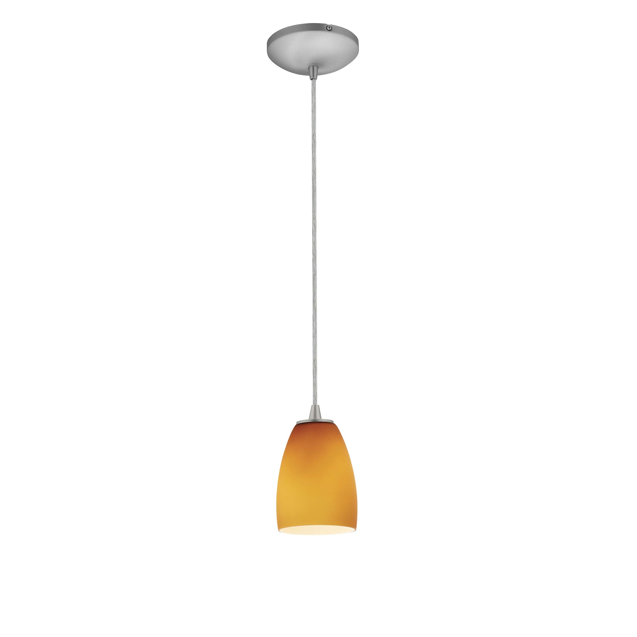 Sherry Glass Pendant - Cord - Brushed Steel Finish - Amber Glass Shade