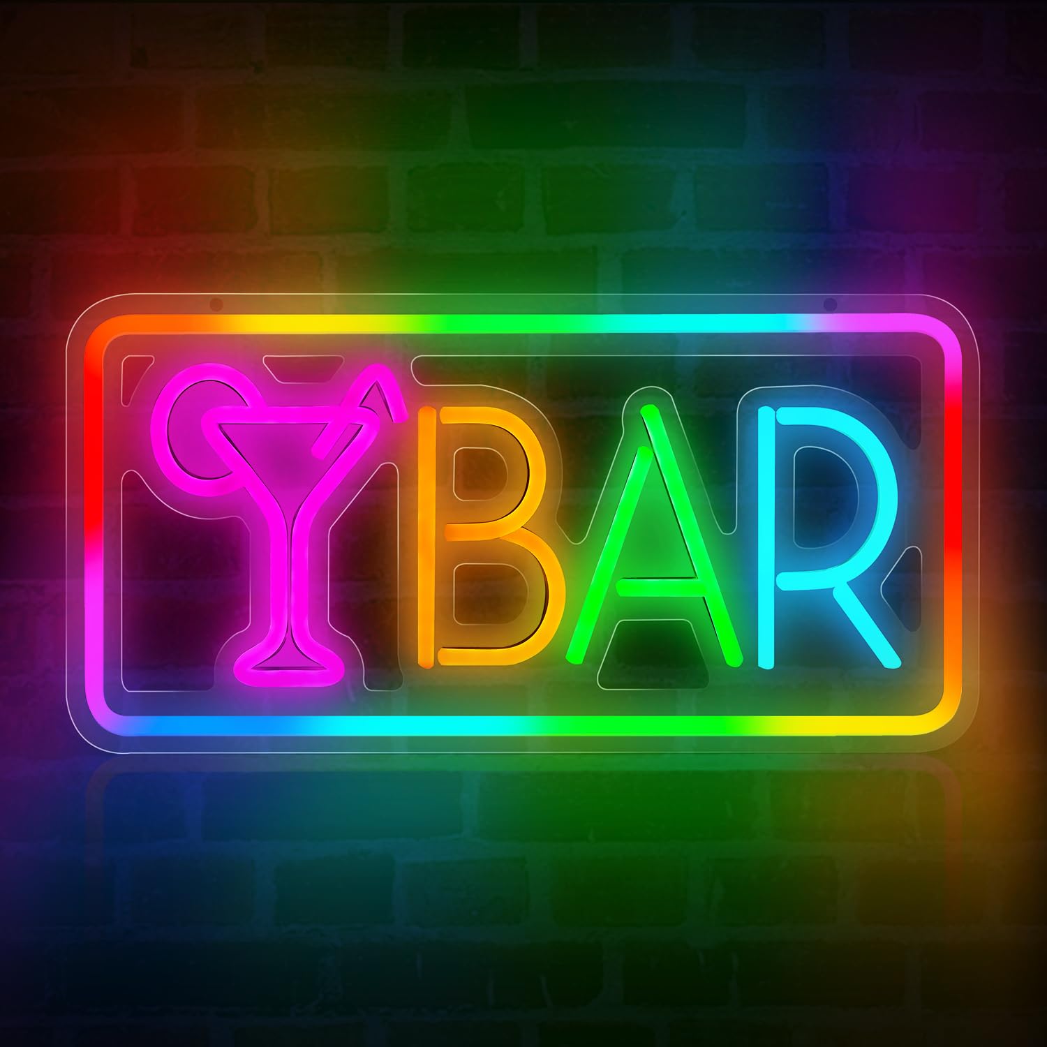 Qusea LED Neon Sign for Wall Decor, Acrylic, USB Powered, 16x8 inches, Bar