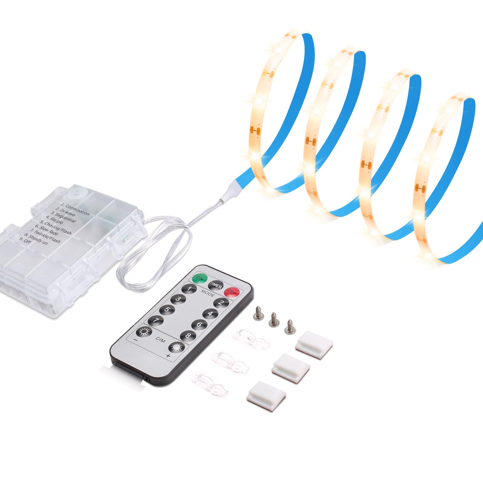 Litupshow Led Band Lights Battery Powered with Remote  8 Modes  Dimmable  Timer  Self-Adhesive  Cuttable  Waterproof Led Band Lights for TV Kitchen Cupboard Bedroom Decor (Warm White  3.3FT)