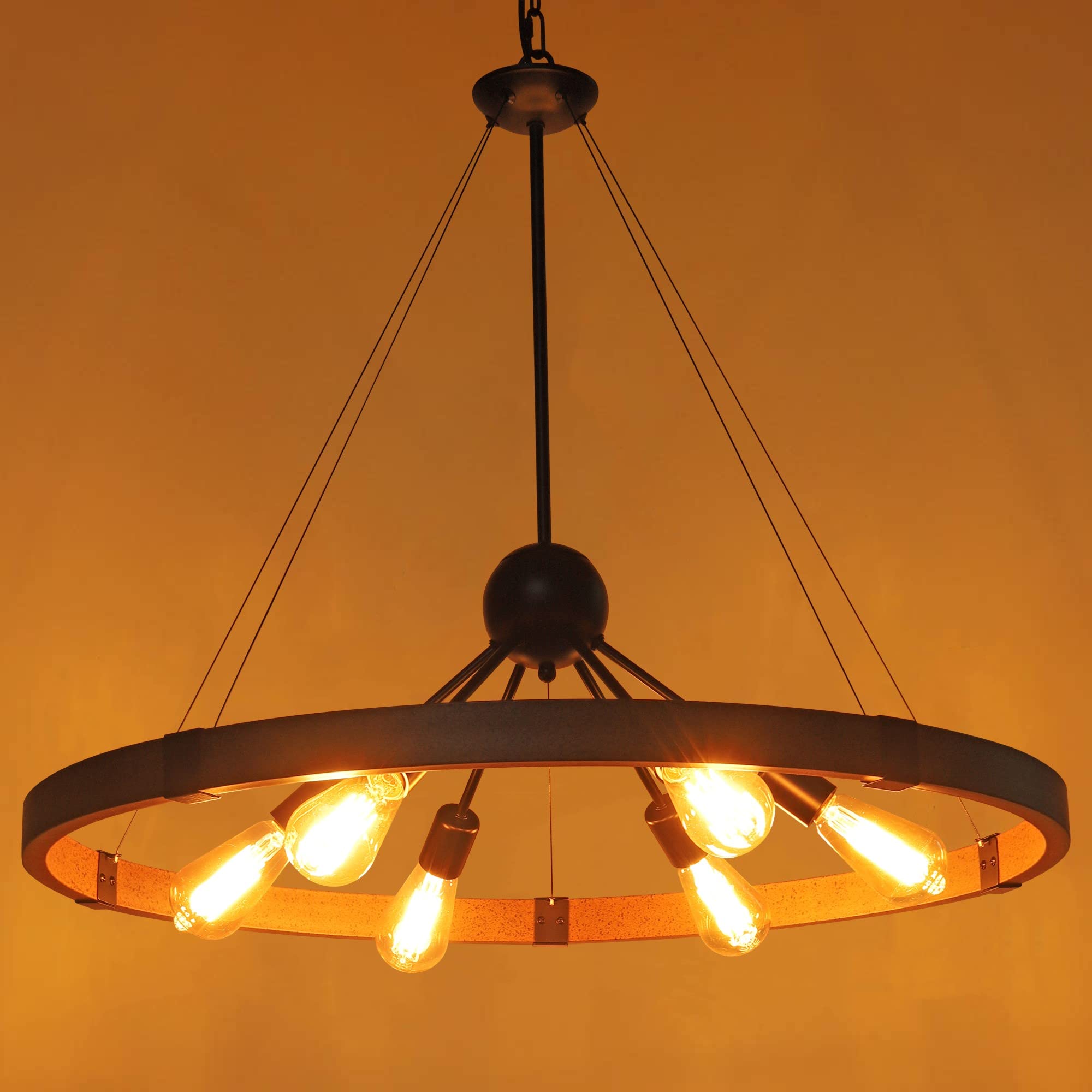 Klgxnrd 31.5'' Rustic Wagon Wheel Chandelier, Vintage Rust 6-Light Fixture for Dining Room, Entryway, and Bedroom
