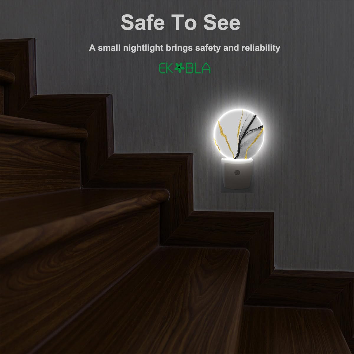 Ekobla Modern Marble Pattern Led Night Light - Wall Plug-In Plug-In Nightlights With Auto Sensor  Dusk To Dawn Lighting For Stairs  Hallway & Kitchen (Gold & Grey)
