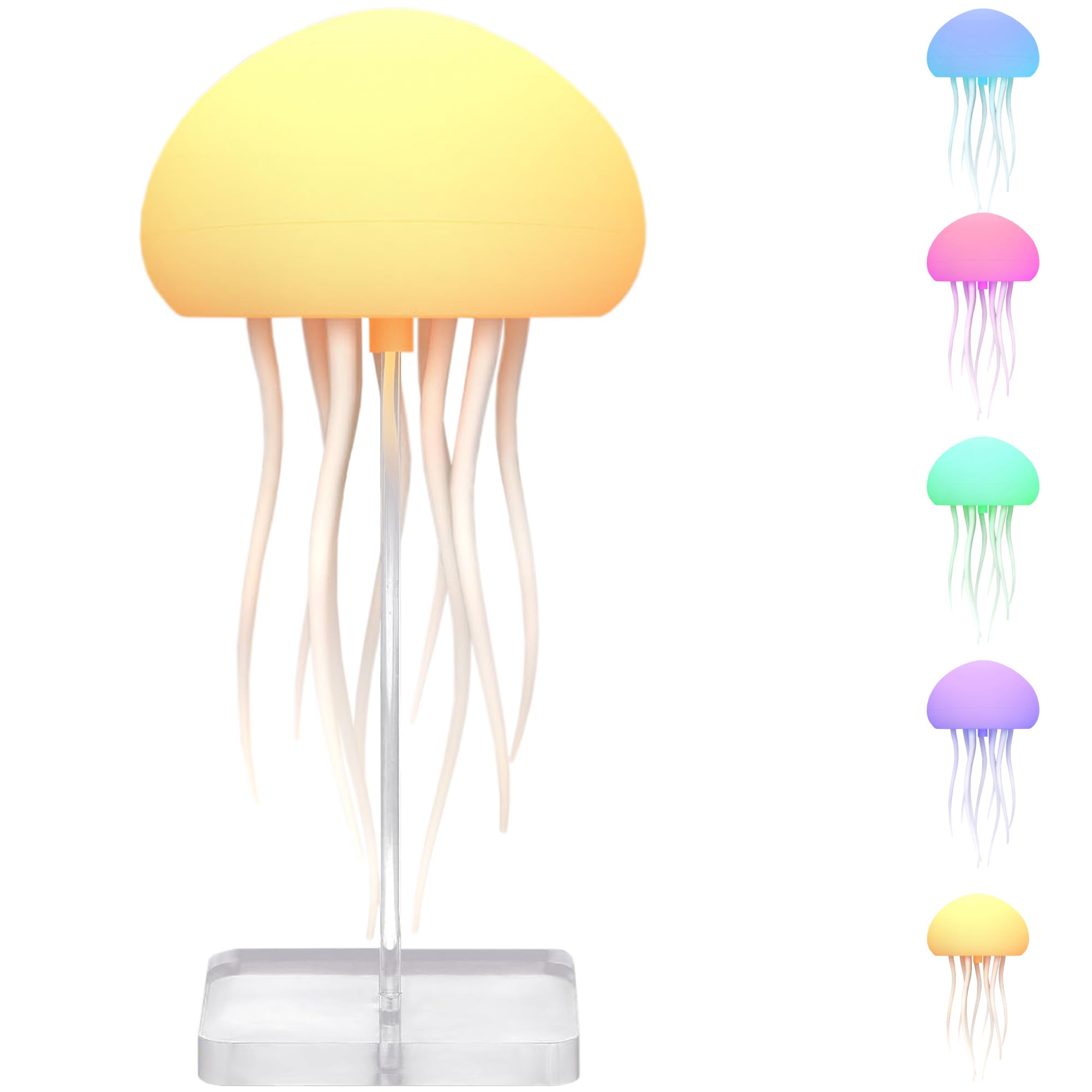 Floating Jellyfish Light Lamp - Voice Control RGB Gradient Moving Tentacles Flying Jelly Fish Bedside Table Lamp - Rechargeable 