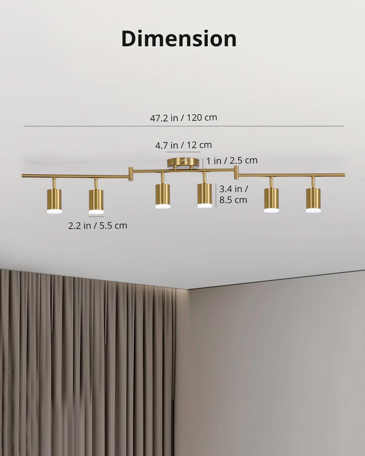 Bojim 6 Light Gold Track Lighting Kit, Modern Led Track Lighting Fixtures Ceiling, Flexibly Rotatable Led Light Head With Acryli